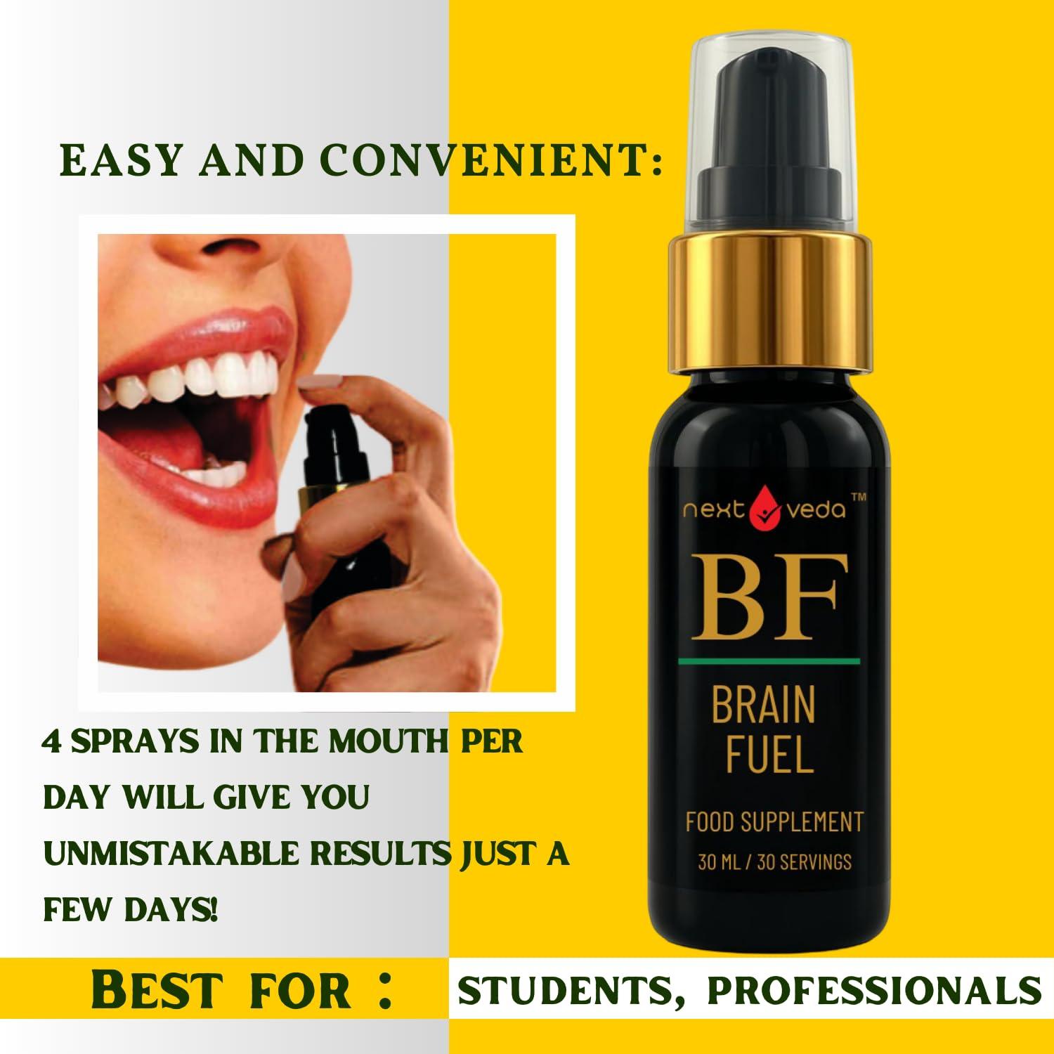 next veda Nextveda Ayurvedic Brain Fuel Food Supplement Spray Concentration (30ml) | Prana Infusion Technology Made Natural Oral Spray For Enhanced Focus | Memory Retention