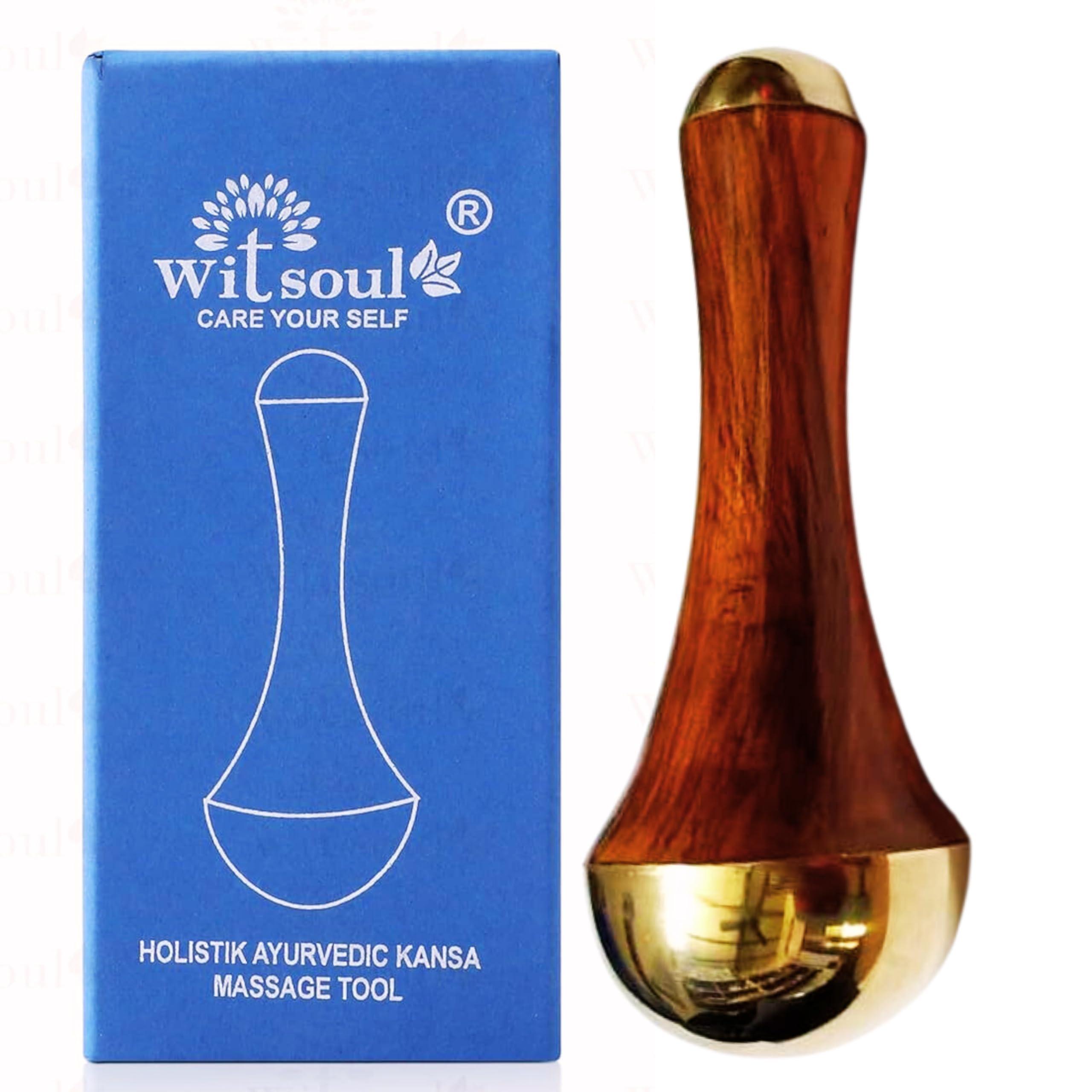 WITSOUL WITSOUL kansa Wand face and Foot Massager/Unique Design - 2 in 1 Massager/Two Different Sizes of Kansa Cups with Teak Wood Handle