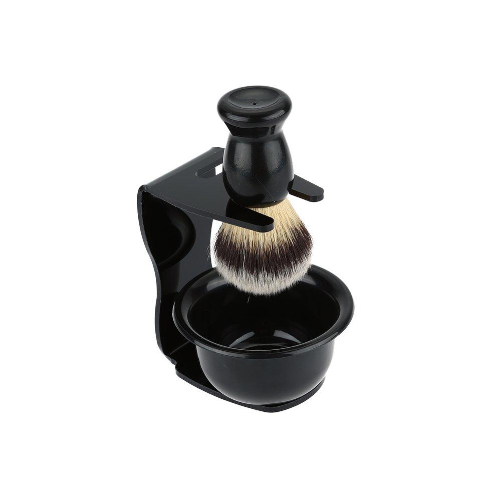 Andoer 3 in 1 Shaving Brush Kit Shaving Frame Base + Shaving Soap Bowl + Shaving Bowl Modern Design Bristle Hair Shaving Brush Acrylic Materials Shaving Cleaning Tool