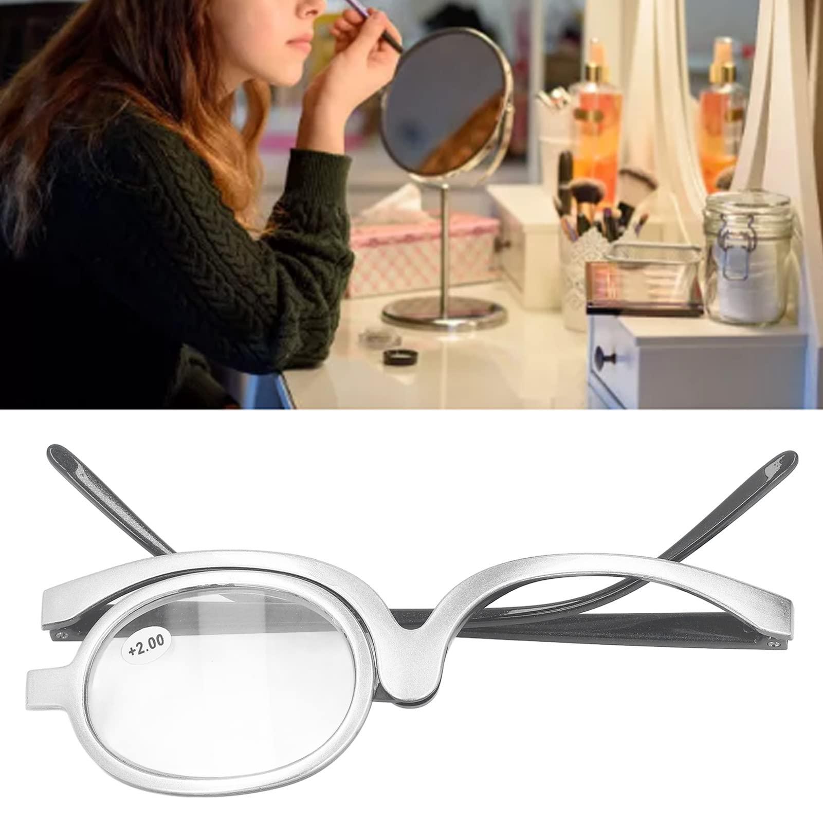 cooden Makeup Reading Glasses, Magnifying Single Lens Rotating Eye Make Up Reading Glasses, Flip Down Lens Folding Magnifier Makeup Glasses Cosmetic Readers with Case for Women, Ladies (+2.00)