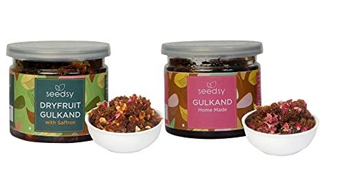 SEEDSY SEEDSY Natural Gulkand 200gms and Dryfruit Gulkand 200gms Sundried Made with Pink Rose Petals, Mishri - Rock Sugar, Almond, Cashew, Pistachios, Cardamon - Elaichi, Saffron / Kesar  400gms