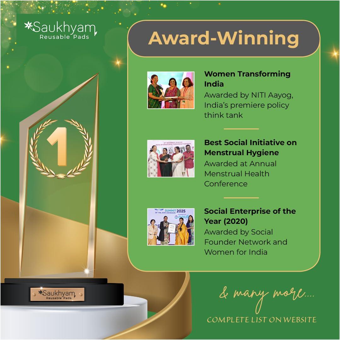 Saukhyam Reusable Pads Saukhyam Reusable Pads Saukhyam For Heavy Flow Pack|Leak-Proof Reusable Cloth Pads|2 Night&1 Day Base+3 Insert|Plus Wet Bag&Pouch|Dual Protection Bases&Inserts|Super Absorbent Banana Fiber