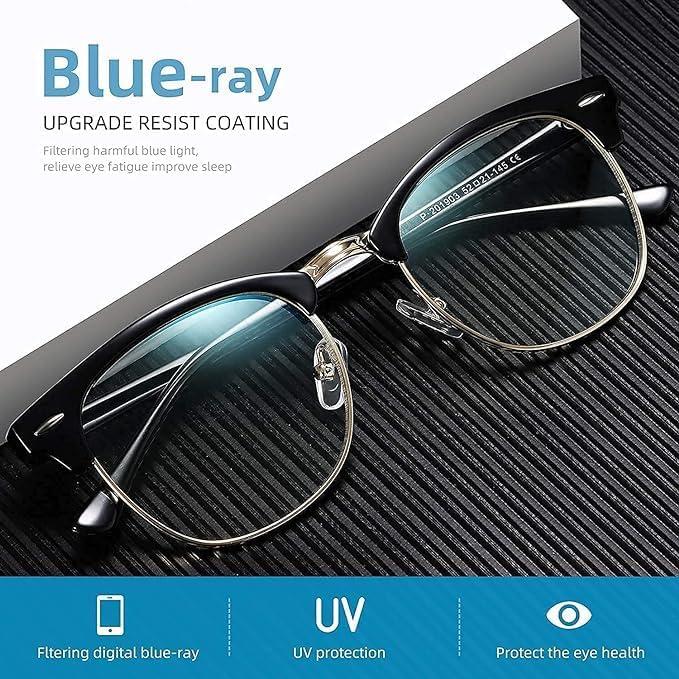 ZORATO ZORATO Clubmaster Spectacles Eyeglass Blue Light Blocking Glasses Retro Semi Rimless UV400 Clear Lens Computer Eyewear (black clear)