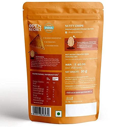 Open Secret Open Secret Spicy Peanut Butter Chips (Pack of 30)| Baked, Not Fried| Spicy Peanut Butter Nutty Dry Fruit Sandwich | Rich in Protein Less Fat | Healthy Diet Snack Pack