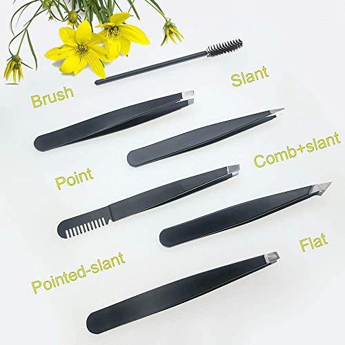 sixsun 6 PCS Eyebrow Tweezers Set, Professional Stainless Steel Slant Tip and Pointed Tweezer Kit for Women Men, Precision for Ingrown Hair, Splinter, Blackhead and Facial Hair Removal