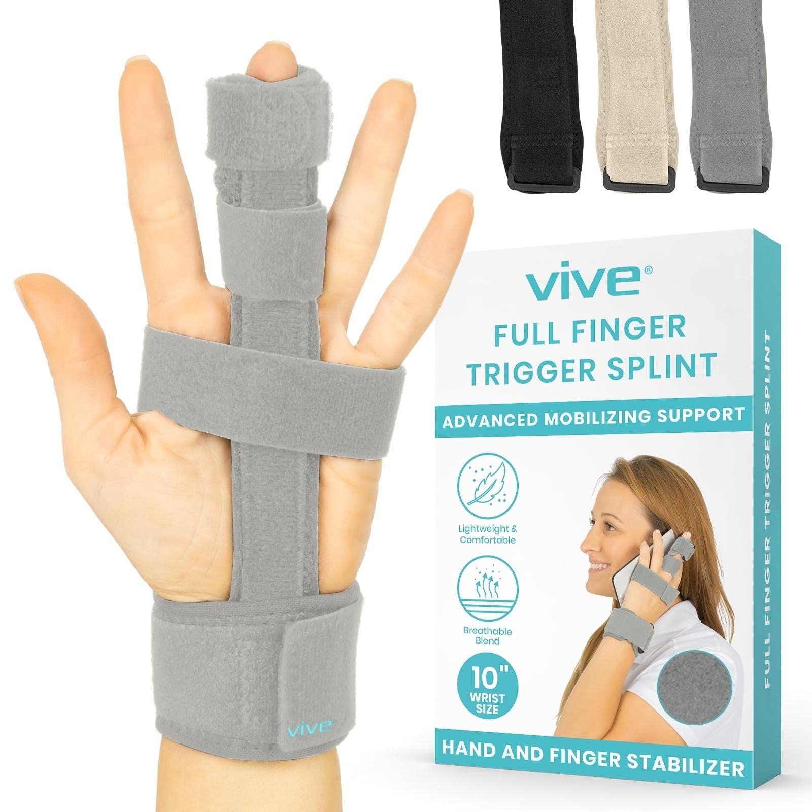VIVE Vive Trigger Finger Splint - Full Hand and Wrist Brace Support - Adjustable Locking Straightener - Straightening Immobilizer Treatment For Sprains, Pain Relief, Mallet Injury, Arthritis, Tendonitis