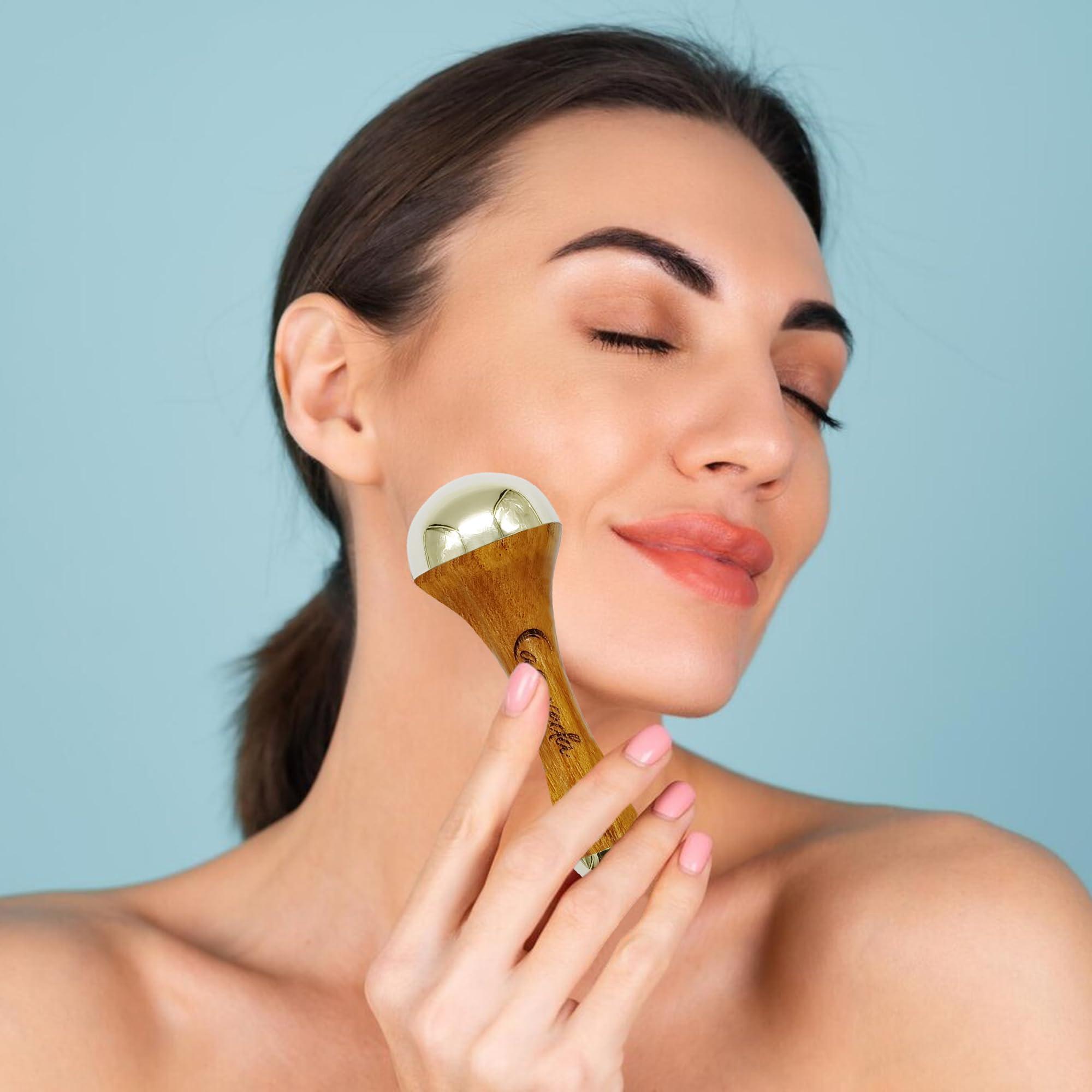 Casaveda Casaveda Double Side Kansa Wand Both Side Bronze Cap Ayurveda Face Yoga Beauty Tool Facial, Neck & Under-eye Massage Toning, Sculpting and Uplifting (Double Dome)