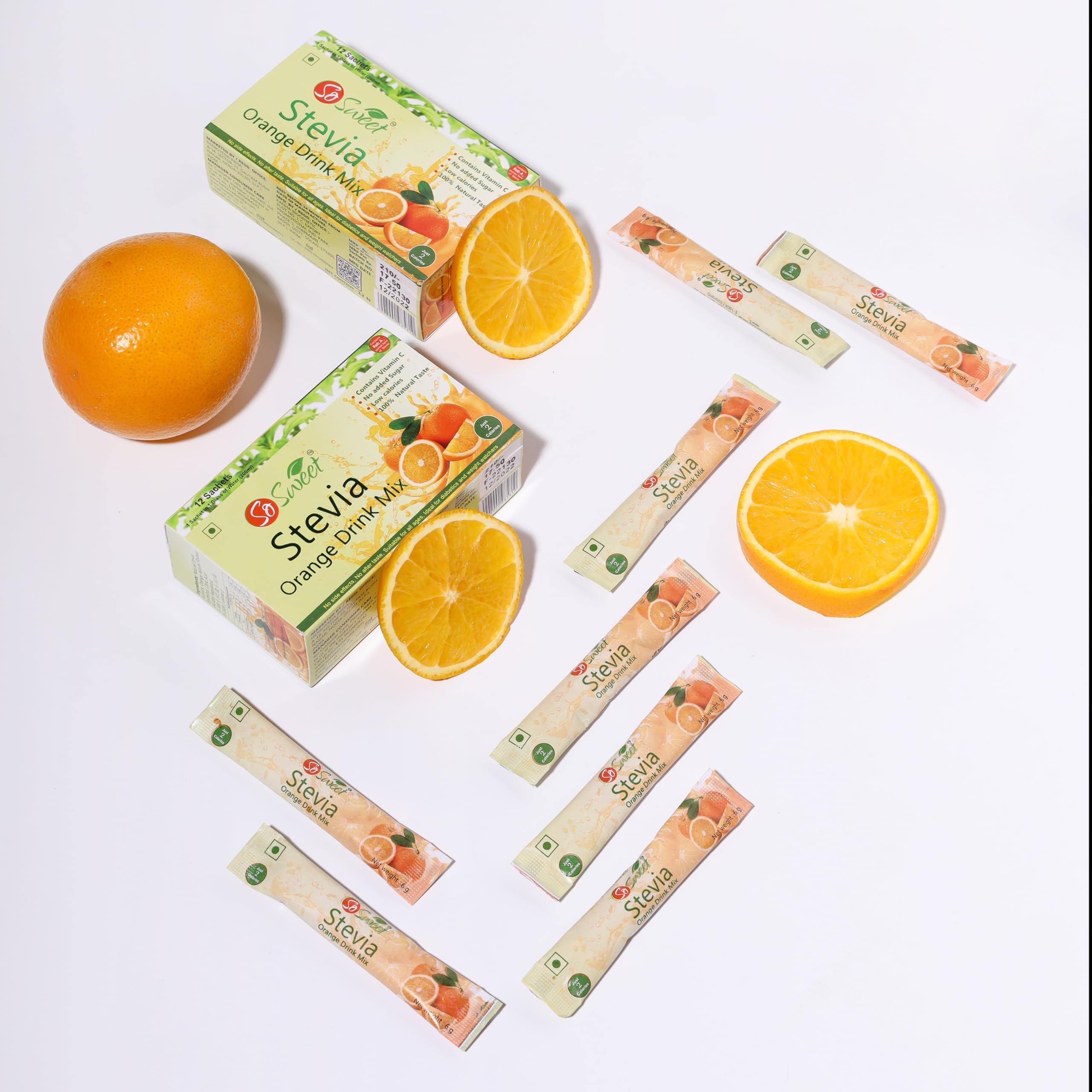 So sweet So Sweet Stevia Orange Instant Drink Mix Sugar Free | Zero Calories| Enrich with Vitamin C | 12 Sachets
