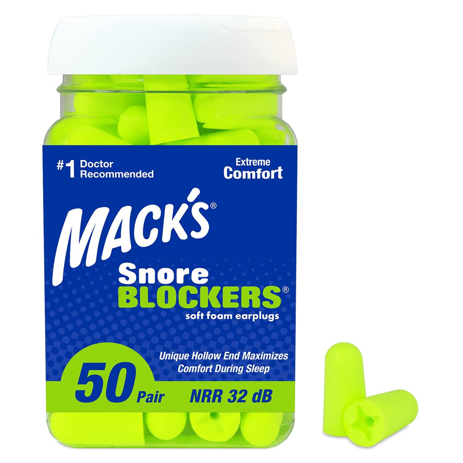 Mack\'s Macks Snore Blockers Soft Foam Earplugs, 50 Pair 32 dB High NRR, 37 dB SNR Comfortable Ear Plugs for Sleeping, Snoring, Loud Noise and Travel