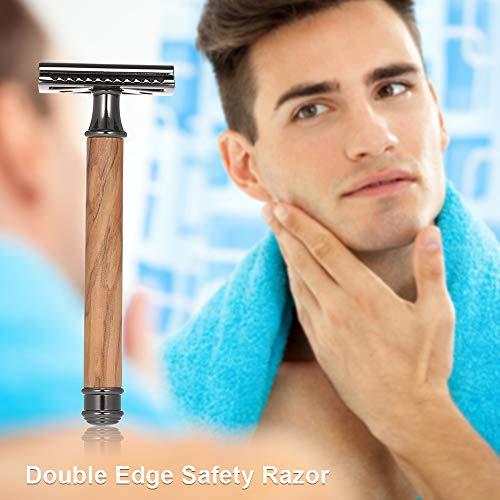 Qnotici Double-Edged Safety Razor Wood Handle Razor Stainless Steel Manual Shaving Razor