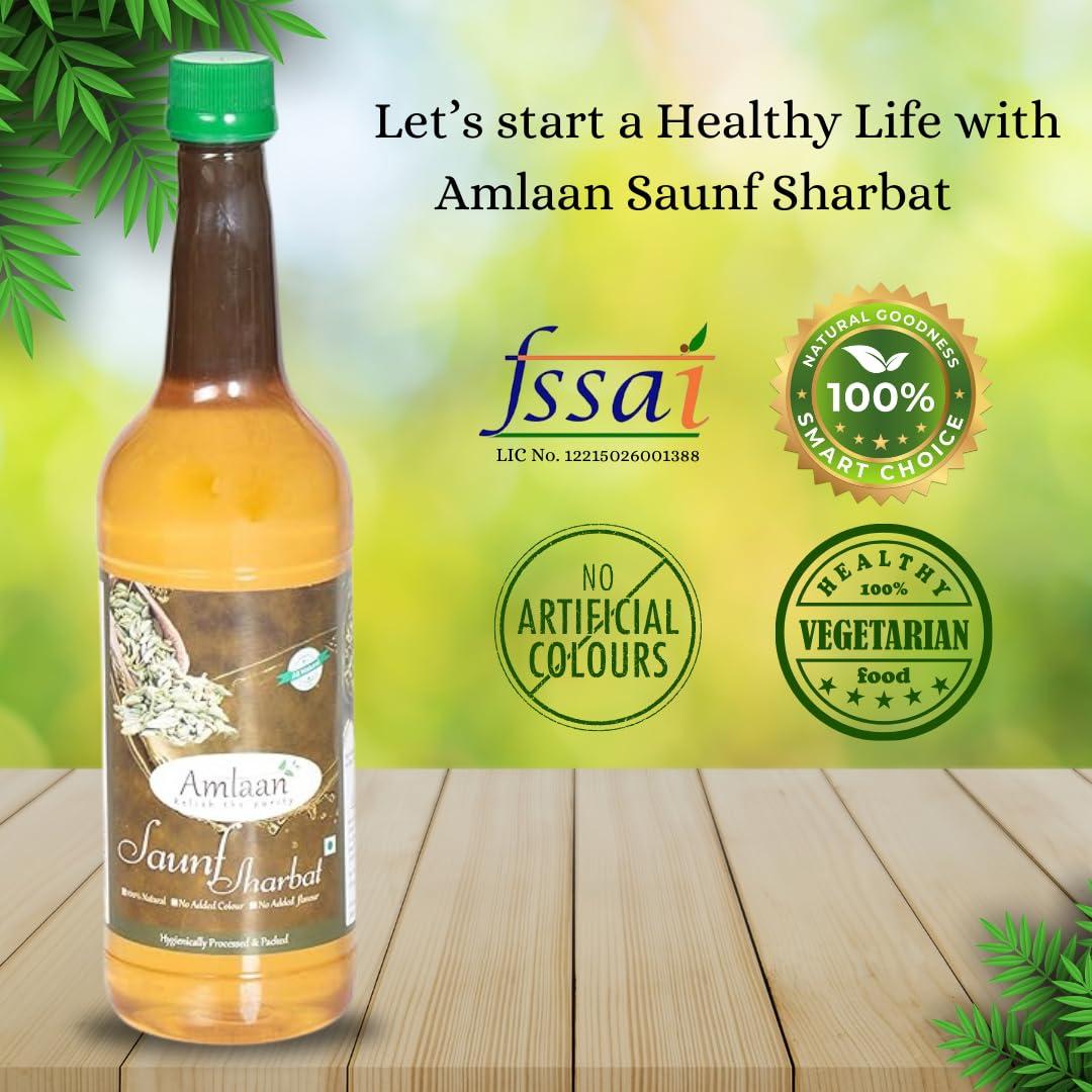 Amlaan Amlaan 100% Natural Saunf Sharbat, No Added Color, No Added Flavour Fennel Seeds Syrup | Refreshing Drink for Summer | Instant Ready Drink With Milk Or Water (750 ml, Pack of 1)-SPN-B2S
