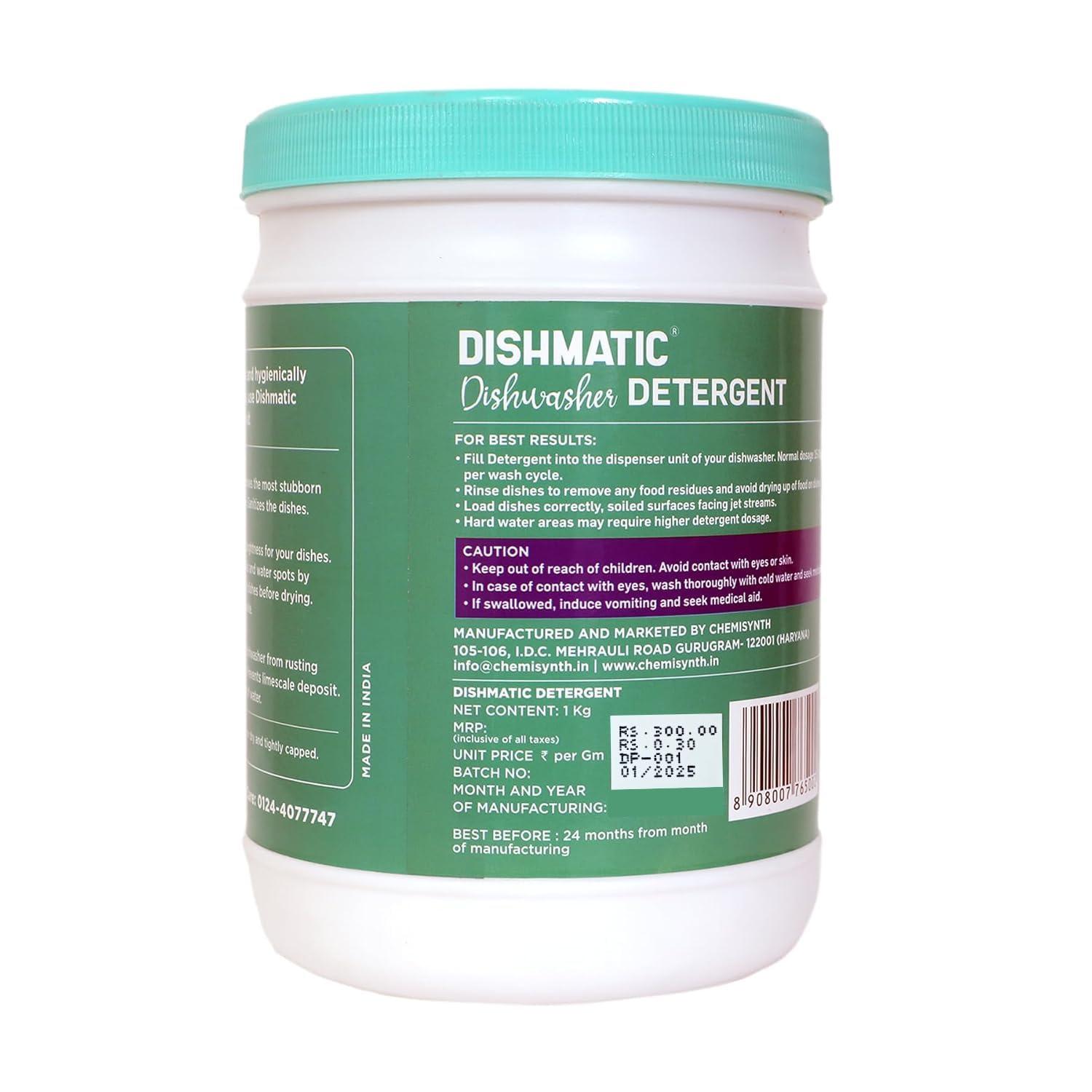Dishmatic Dishmatic Dishwasher Detergent, Salt and Rinse Aid (1 kg * 1kg * 250 ml) | Automatic Dishwashing Powder & Liquid Combo Pack | Compatible with All Dish Washer Machine