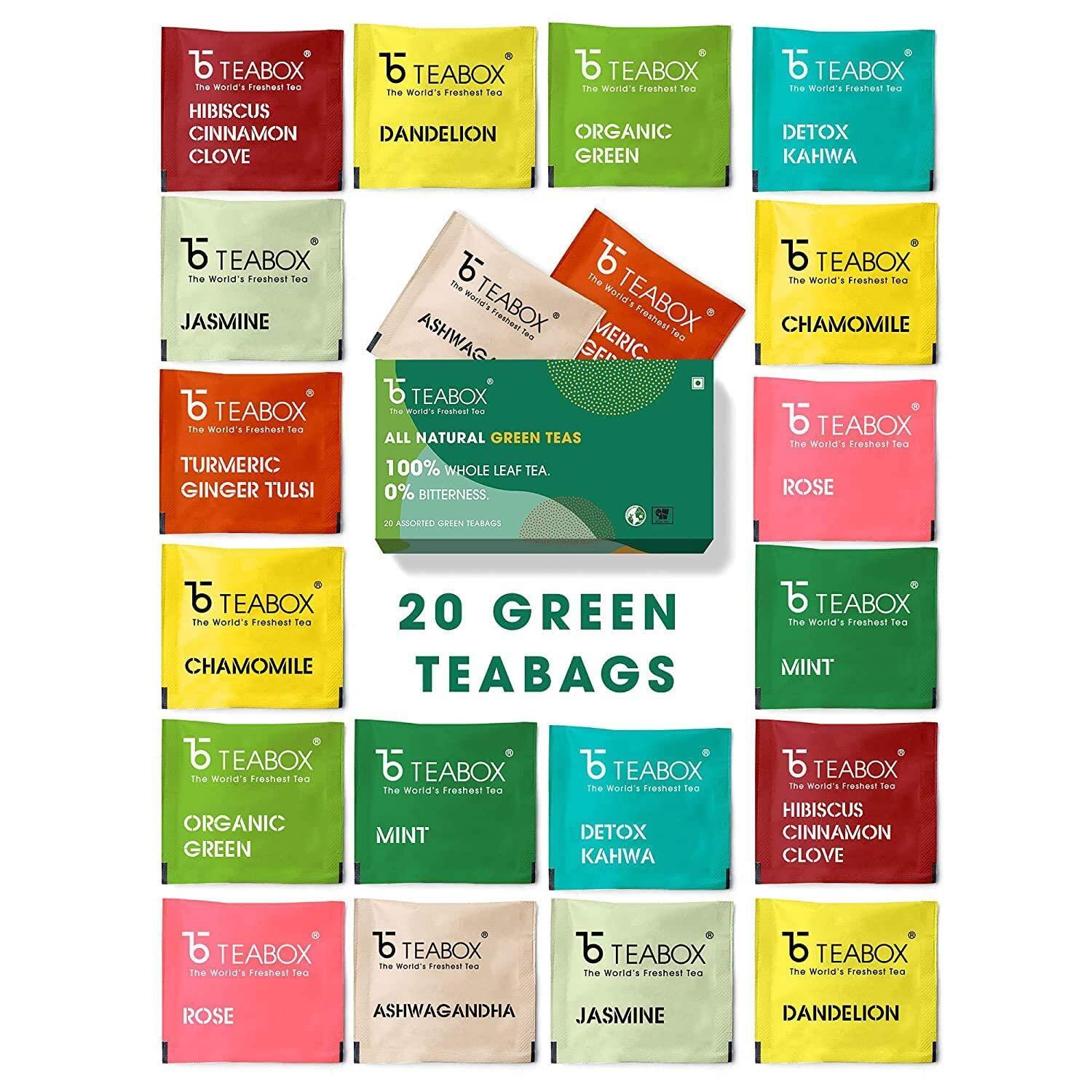 Teabox Teabox Organic Darjeeling Green Tea 100 grams & Teabox Green Tea Sampler Bags 20pcs (2pcs X 10 flavors)