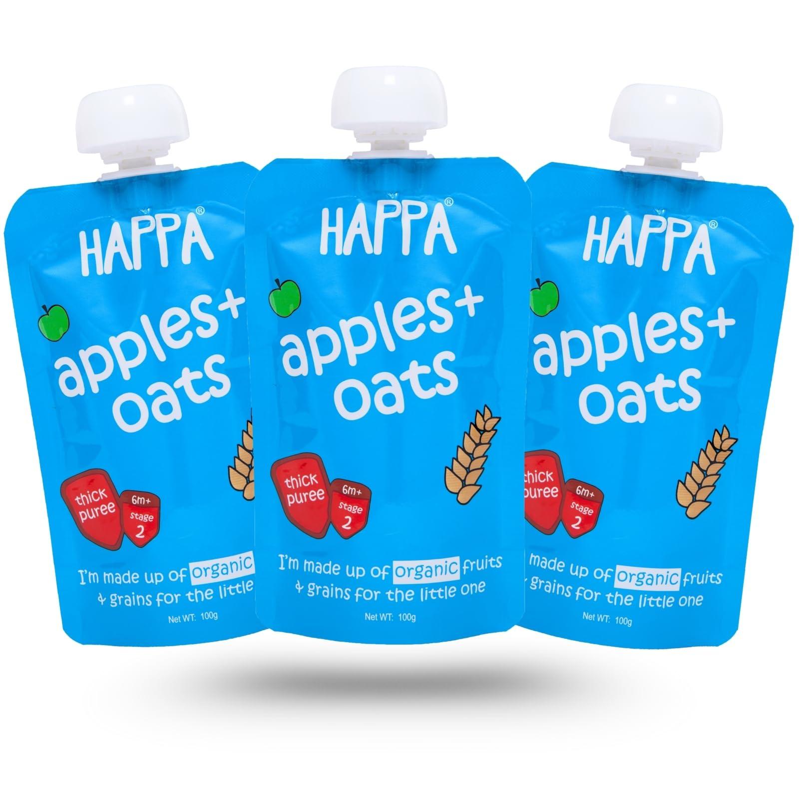 HAPPA Happa Organic, (Apple + Oat Puree), 3 Pouch 100g Each
