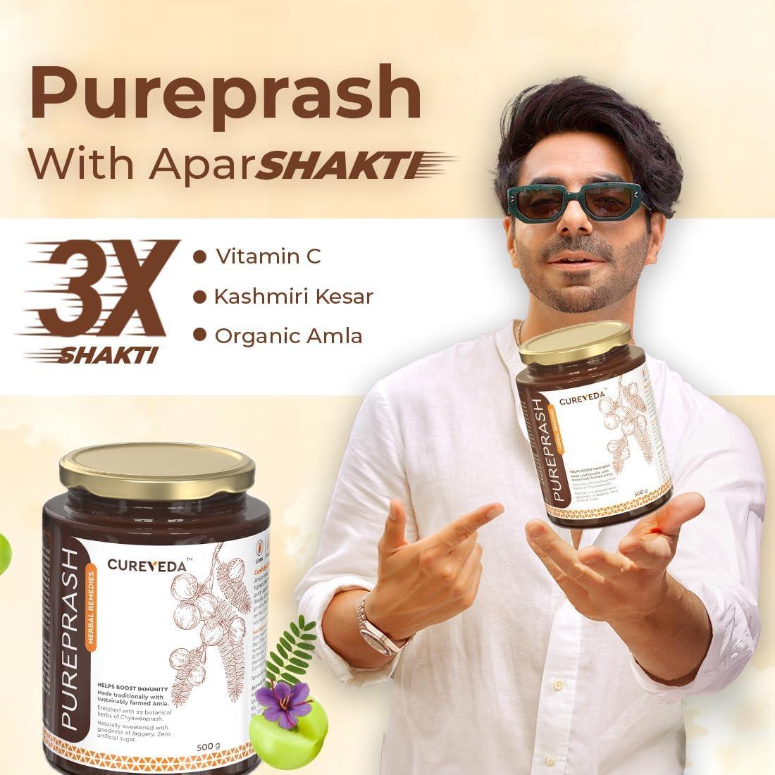 Cureveda Cureveda Chyawanprash Pureprash 1kg - Herbal Immunity Support for all age groups- Jaggery, Organic, Saffron Kesar, no added sugar (500gms x 2)