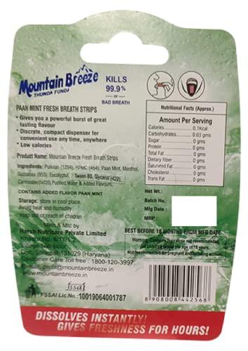 Mountain Breeze Mountain Breeze Mouth Freshner Sugar-Free Spearmint Fresh Breath Strips (7 Strips each) Pack of 20 with Extra Paan (24 Strips Each) Pack of 1