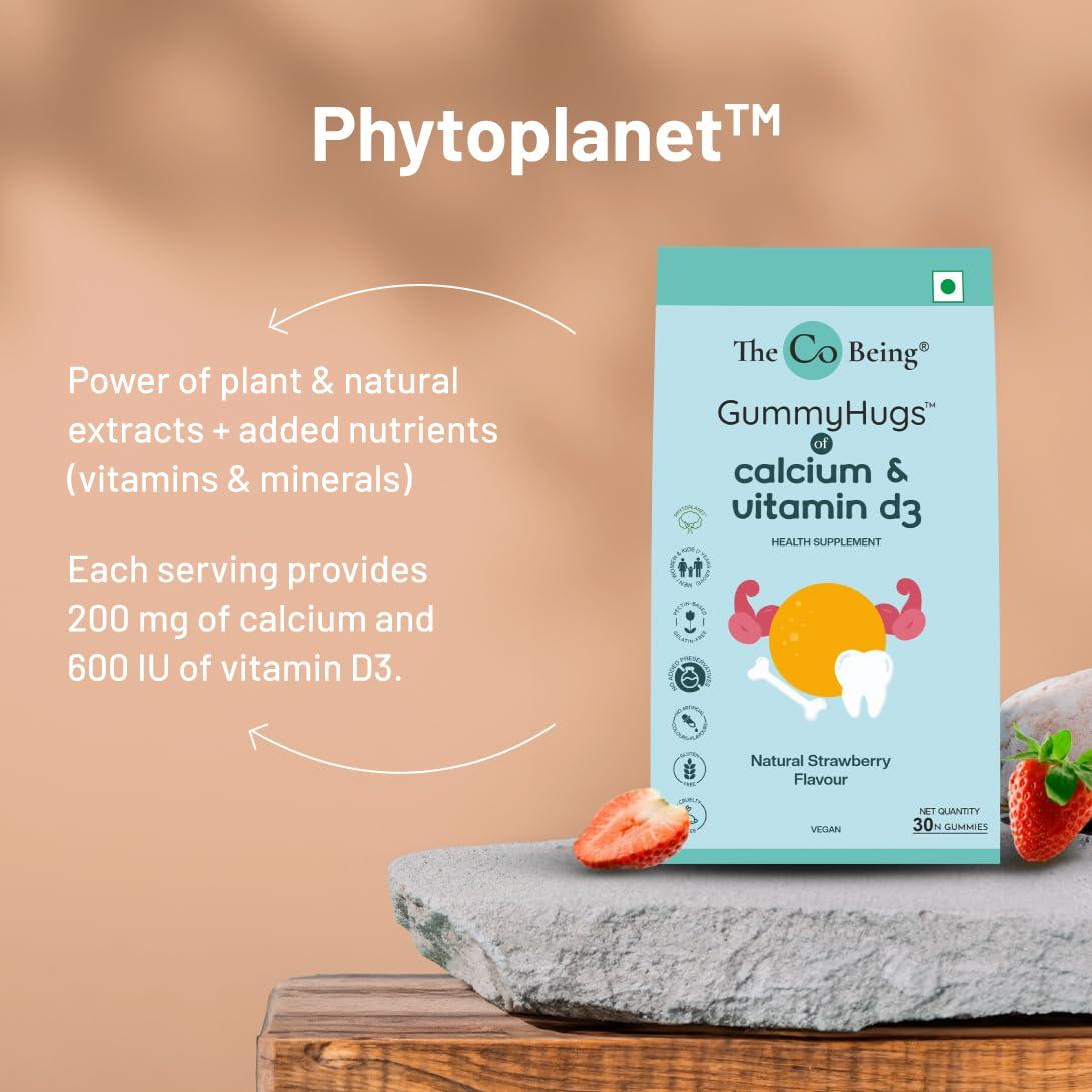 THE CO BEING The Co Beings Calcium Gummies with Vitamin D3 for Men, Women, and Kids, Vitamin D Supplement for Stronger Bones, Joints, and Teeth Health, Dairy Free, Vegan, 30 Day Supply, Natural Strawberry Flavour