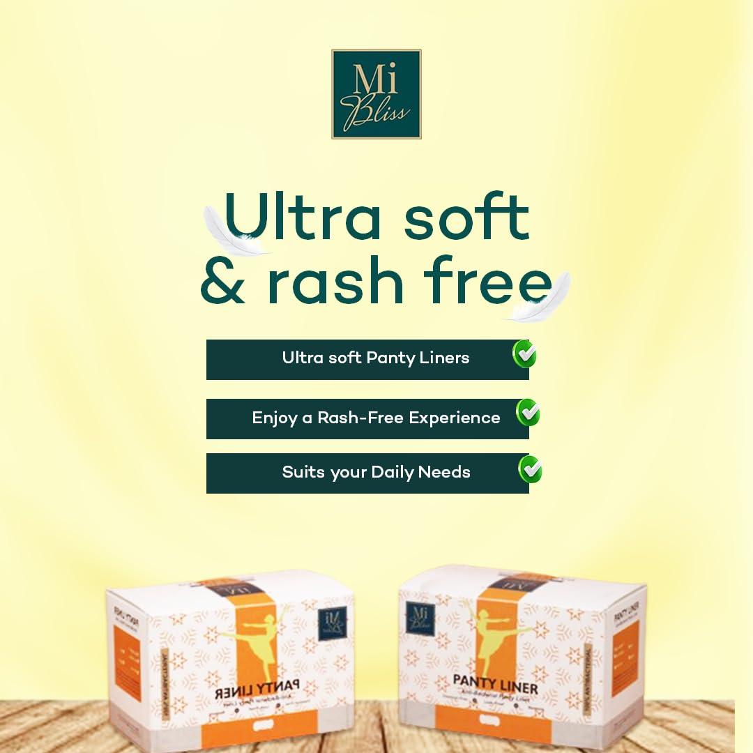 MII BLISS MI BLISS Anti-Bacterial Panty Liner for Women for Daily use | Rash Free | Perfect for white discharge, spotting and last day of period |100% Organic Cotton Panty Liner for women | Ultra Soft | Infection Safe |Safe for regular use