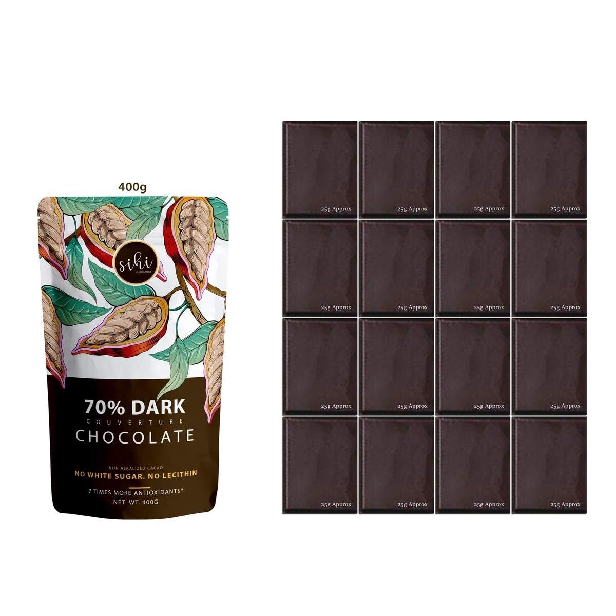 Sihi Chocolaterie Sihi Chocolaterie - 70% Dark Chocolate Couverture, Organic & Non Alkalized|No White Sugar|Smooth & Creamy|Best For Baking Or Eating|High In Antioxidants|Vegan, Plant Based - 150G (Pack Of 1)
