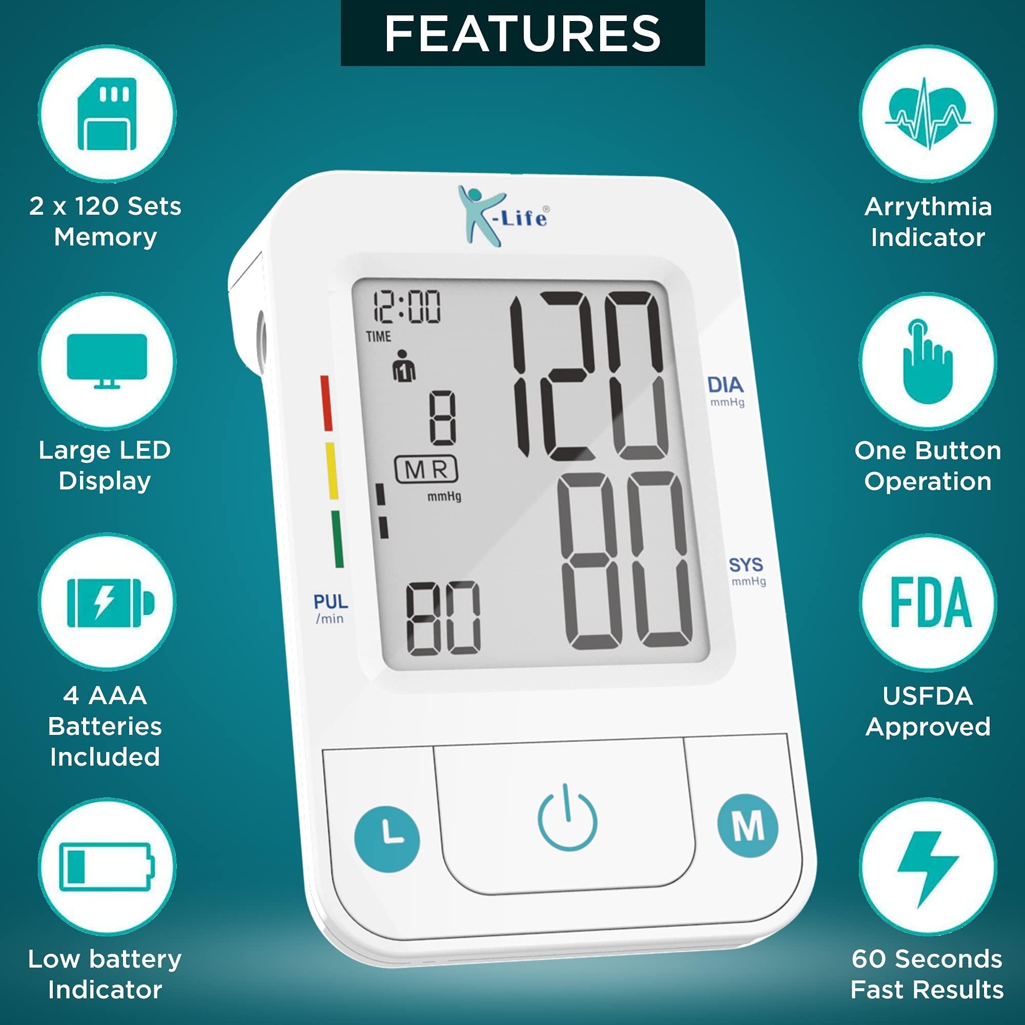 K-Life K-Life - BPM-107 Fully Automatic Digital Electronic Blood Pressure Monitor - Portable Digital Blood Pressure Machine - Accurate Measurement Blood Pressure Monitor Digital bp moniter - White