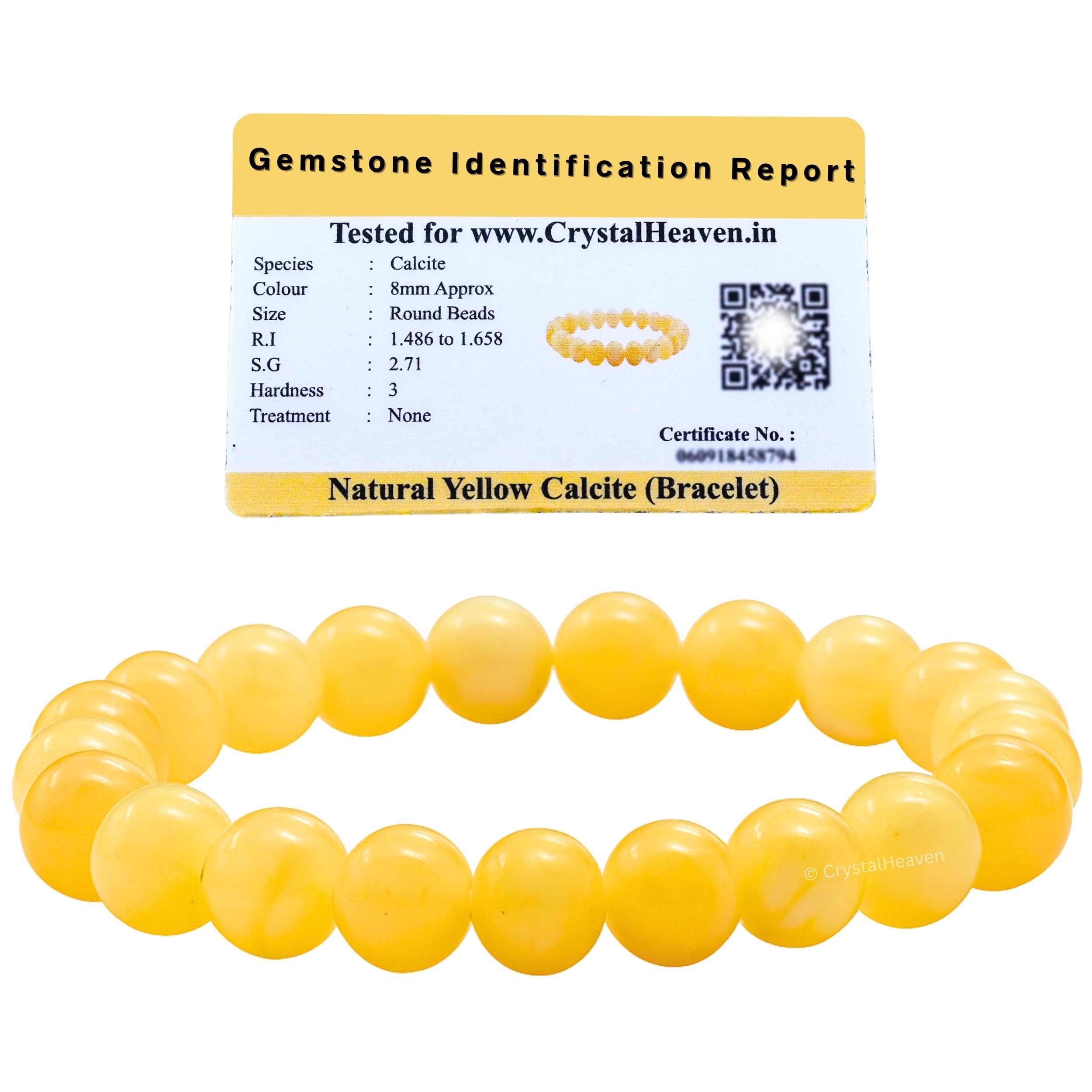 Crystal Heaven Certified Yellow Calcite Bracelet for Women Men with Healing Crystal and Reiki Stone - Beautiful Gemstone Beaded Bracelet for Balance, Harmony & Positive Energy