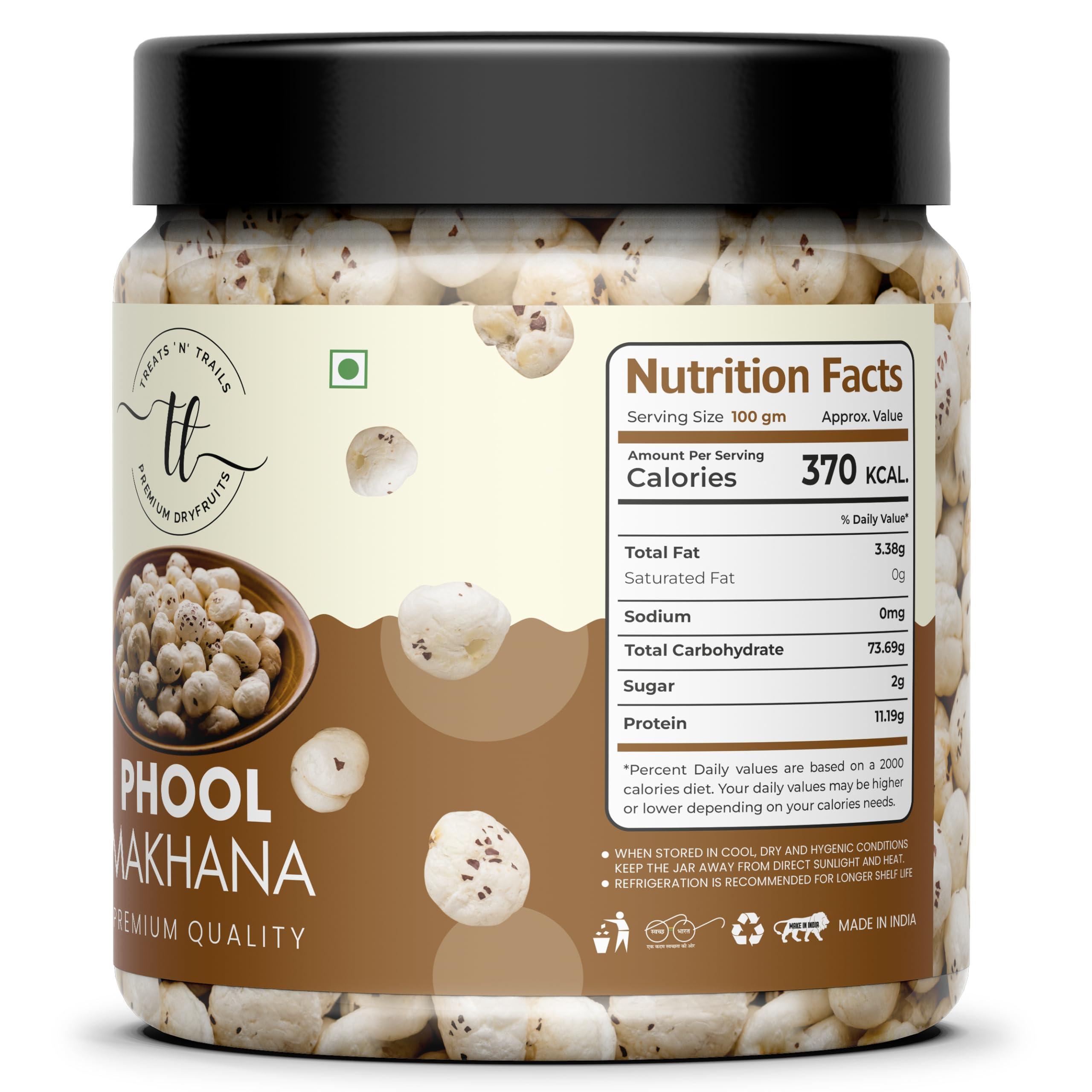 TREATS N TRAILS TREATS N TRAILS Phool Makhana Fox Nuts (Big Size) Lotus Seeds (Pop/Gorgon Nut Puffed Kernels) Jar Pack (400 gram)