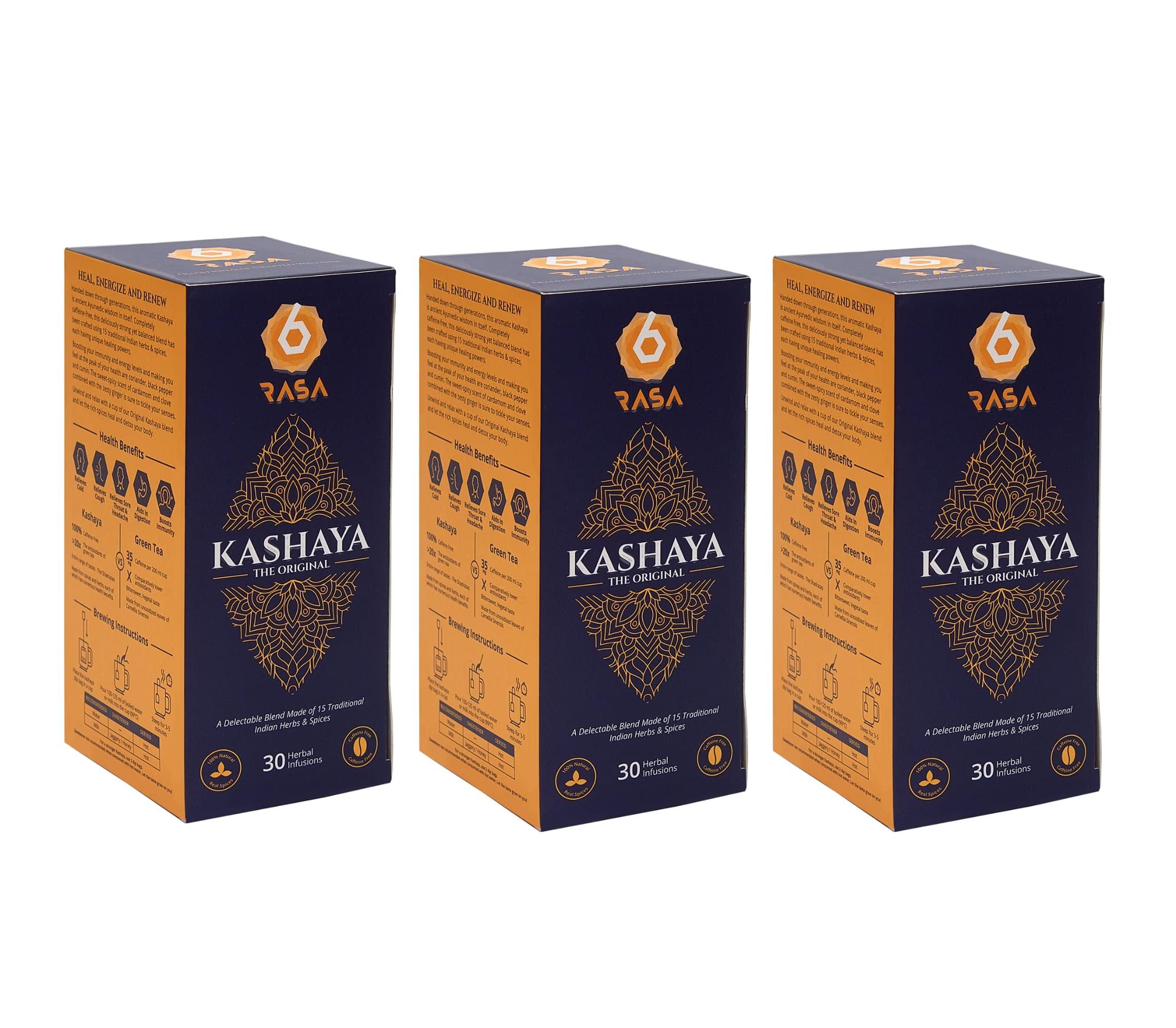 6rasa 6rasa Kashaya - Herbal Tea | 15 Ayurvedic Spices | Kadha Mix | Caffeine Free | 100% Natural Kashaya - The Original Tea Bags | No Added Sugar (2.5 g Each) (Pack of 3, 30 Dip Bags)