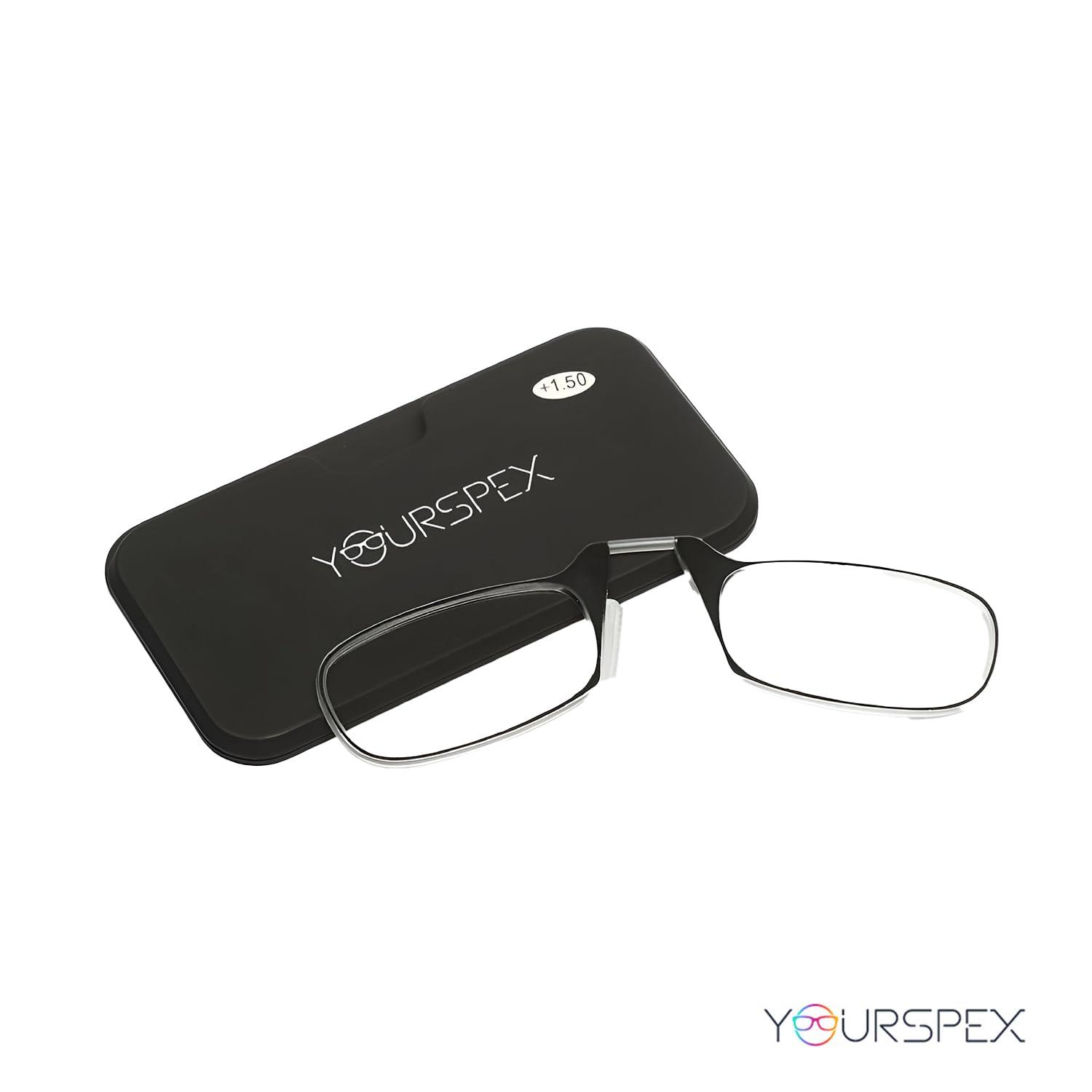 YOURSPEX YOURSPEX Nose Clip Reading Eyeglasses | Black Pod Case | Clear Frame (2.00 Lens Power, Black)