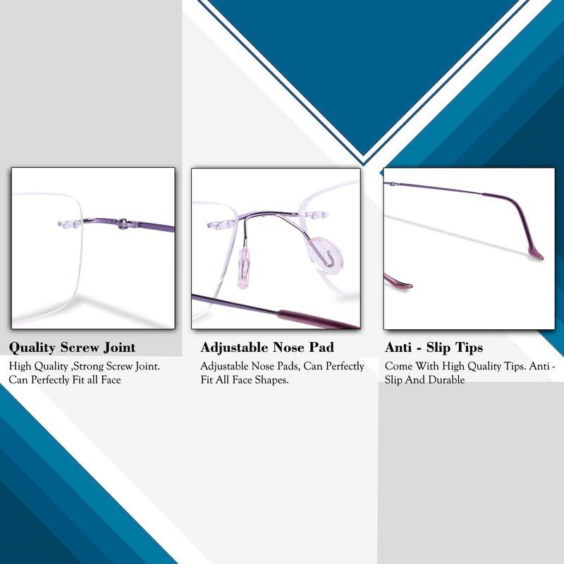 Redex Redex Rimless Rectangle Optical Premium Reading Glasses For Men And Women Reading Power Glasses For Men & Women (Purple, 3.00)
