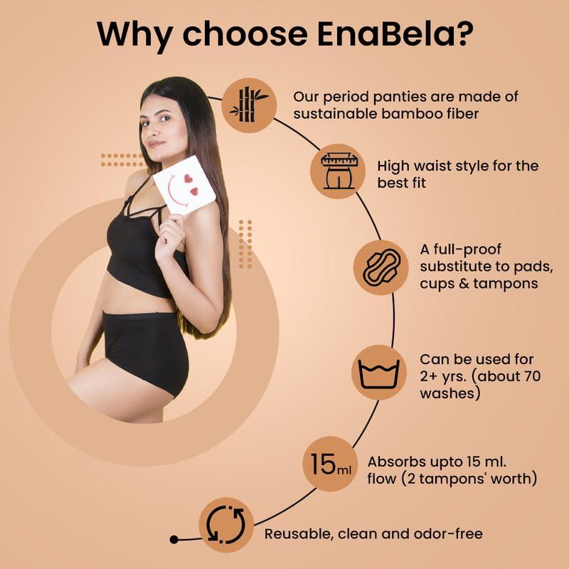 EnaBela EnaBela Women\'s Bamboo Period Panties | Made of Earth-friendly Bamboo Fibre| No Tampons, Pads, Liners, cups, required| Rash-proof & Leak-proof | Day and Night Panties for periods | Reusable & Fuss-free - 2XS