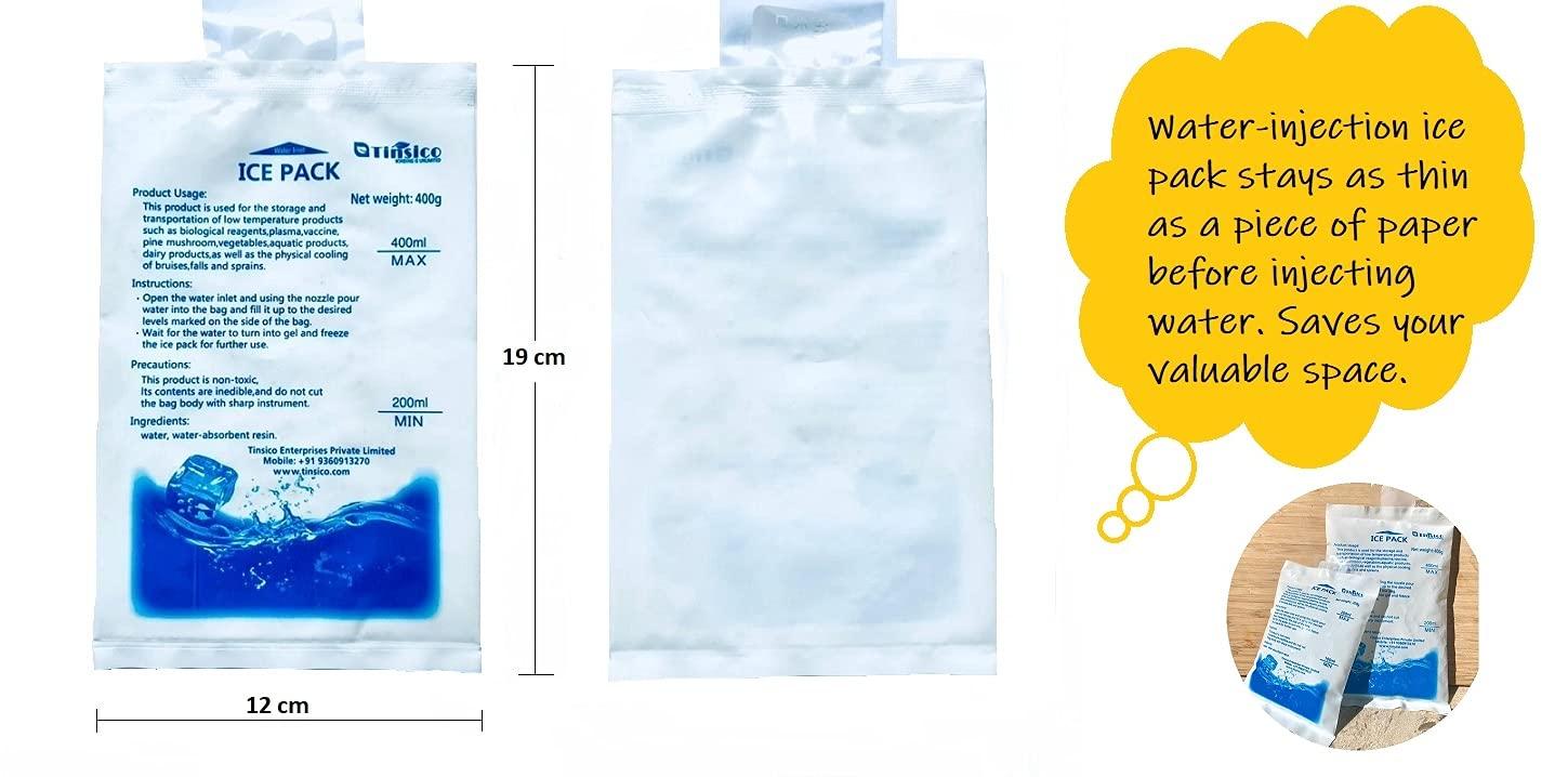 TINSICO TINSICO Ice Bag Water-Injection Ice Pack (Pack of 4, 400 ML) for Pain Relief and Ice Box Reusable Cold Pack for Food Medical Storage and Delivery