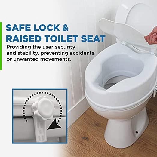 NEOSAFE NEOSAFE Portable Lightweight Plastic Toilet Commode Seat Raiser Elevator Extension with lid cover Ideal for Handicap, Knee Patients, Old Senior Citizen (White, Size: 6 Inch)