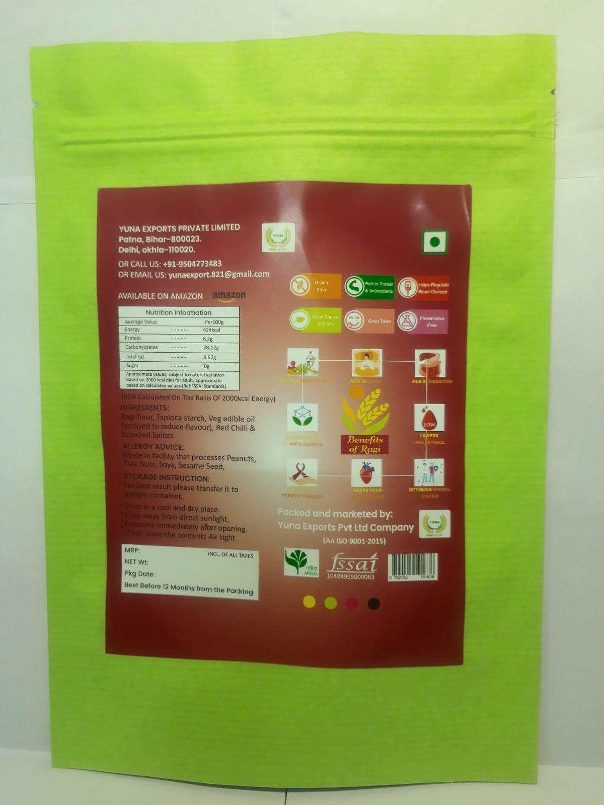 Yuna Exports Pvt Ltd Teasty And Crunchy Millet Chips To Enjoy The Fun,Chips To Change Your Mood,Crunchy chips,Ragi Chips,Peri Peri Chips,100gm Chips,Chips (Ragi Chips Masala)