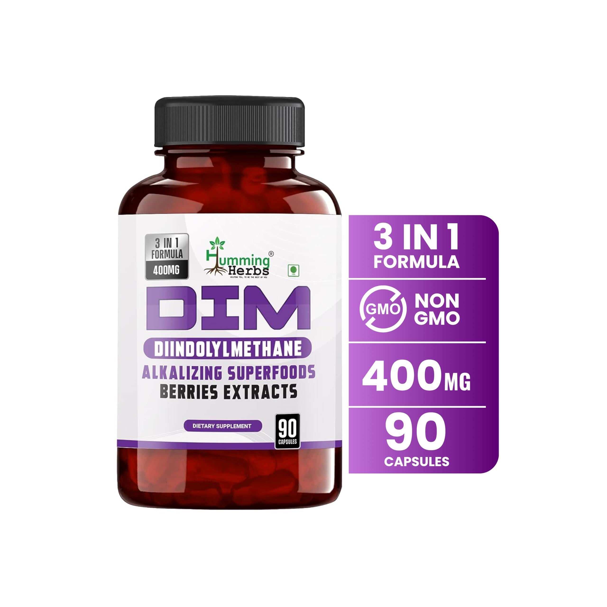 Humming Herbs Humming Herbs DIM - Diindolylmethane - 3 in 1 Formula - Organic Alkalizing/Superfood Extracts Spirulina,Berries Blend, Black Pepper Extract - 90 cap