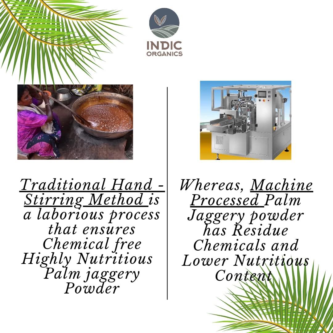 INDIC ORGANICS Indic Organics Palm Jaggery Powder | Made by Traditional Stirring Method | Chemical Free | Low Glycemic Index | Ole Bella, Karupatti or Palm Sugar | Healthy Sweetener for Tea or Coffee (500 Grams)