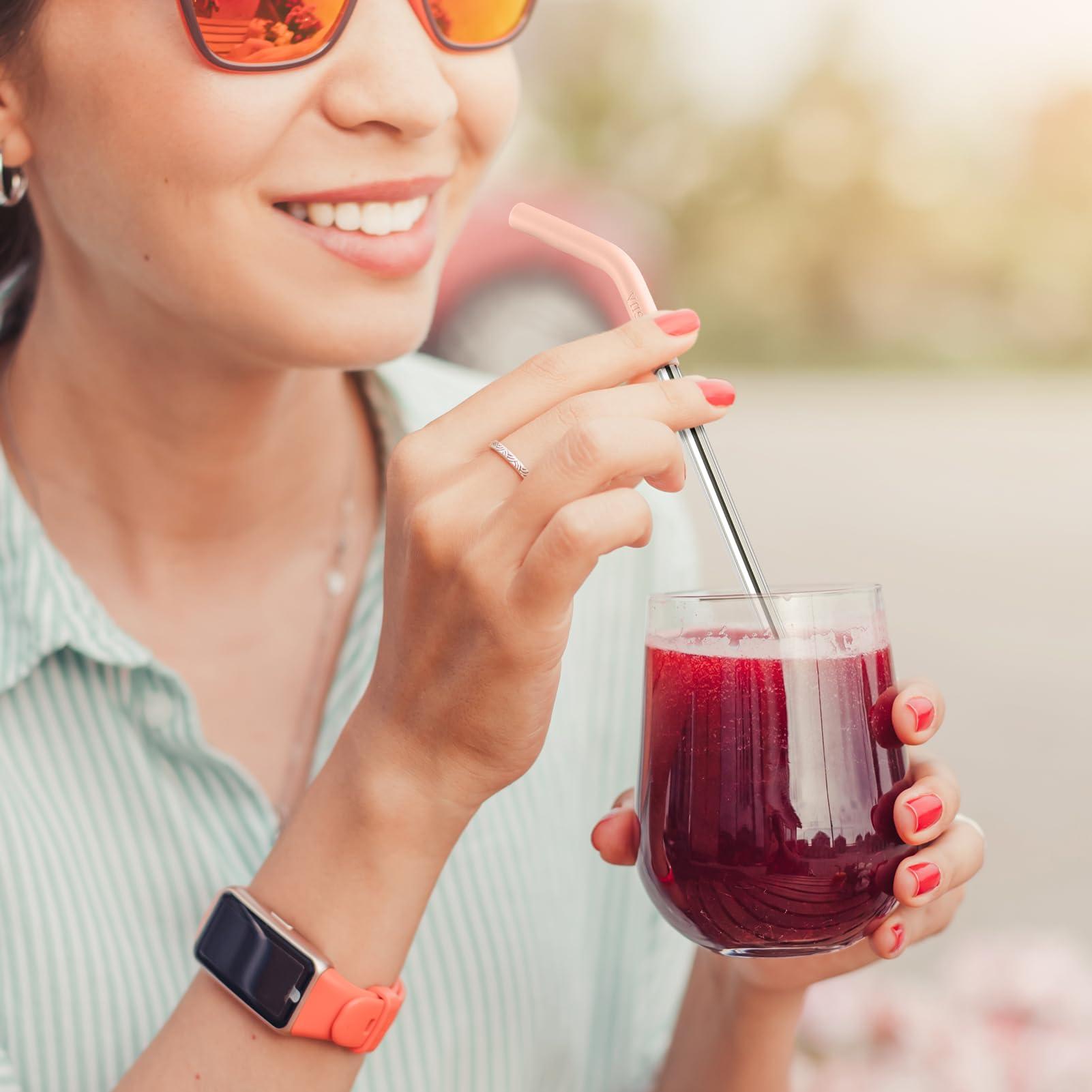 Senneny Senneny Set of 5 Stainless Steel Straws with Silicone Flex Tips Elbows Cover, 2 Cleaning Brushes and 1 Portable Bag Included (Silver)