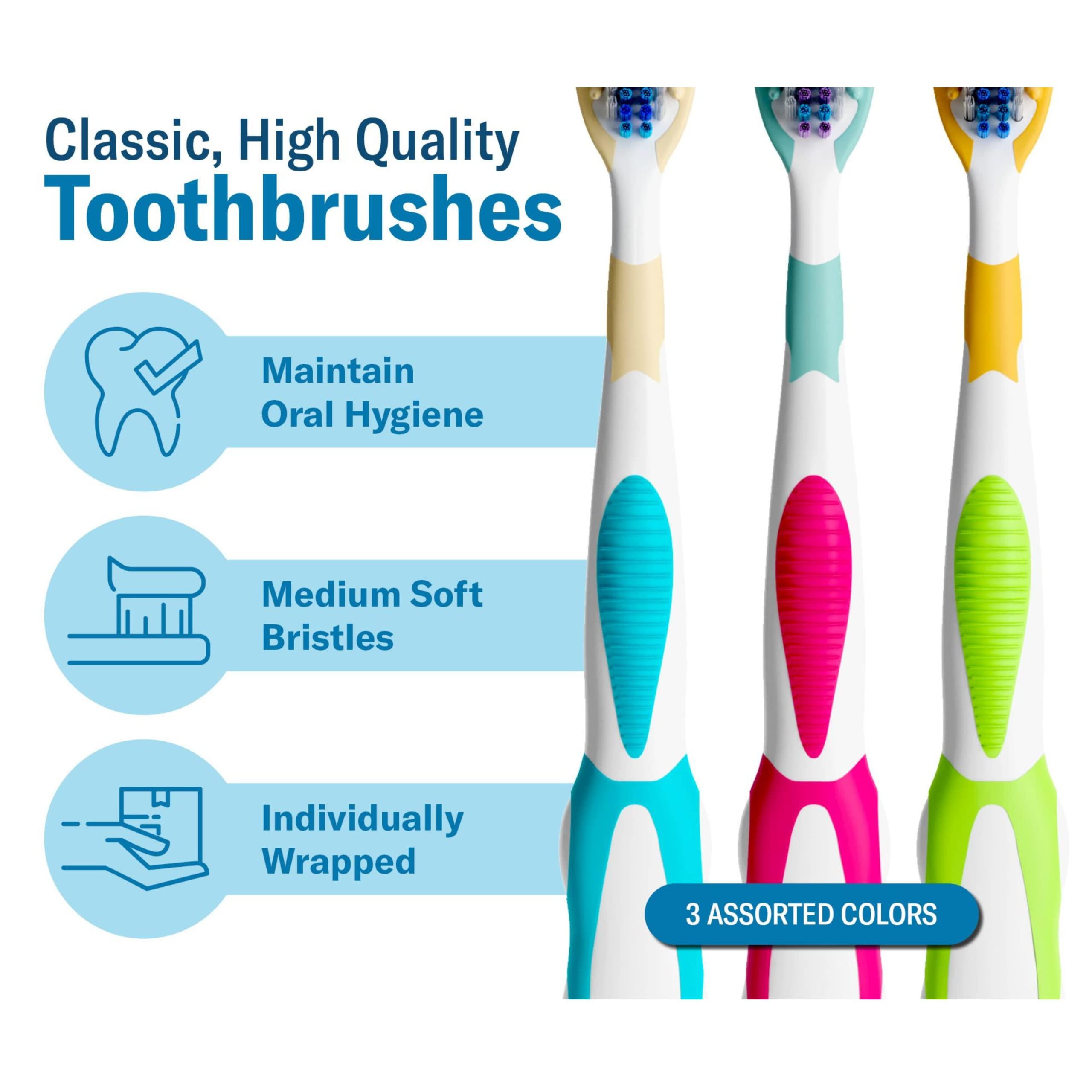 Blasting Health Reusable Toothbrushes, Individually Wrapped Medium Soft Standard Classic Brushes with Nylon Bristles for Dental Health, Oral Hygiene Tooth Care - 6 Pack by Blasting Health