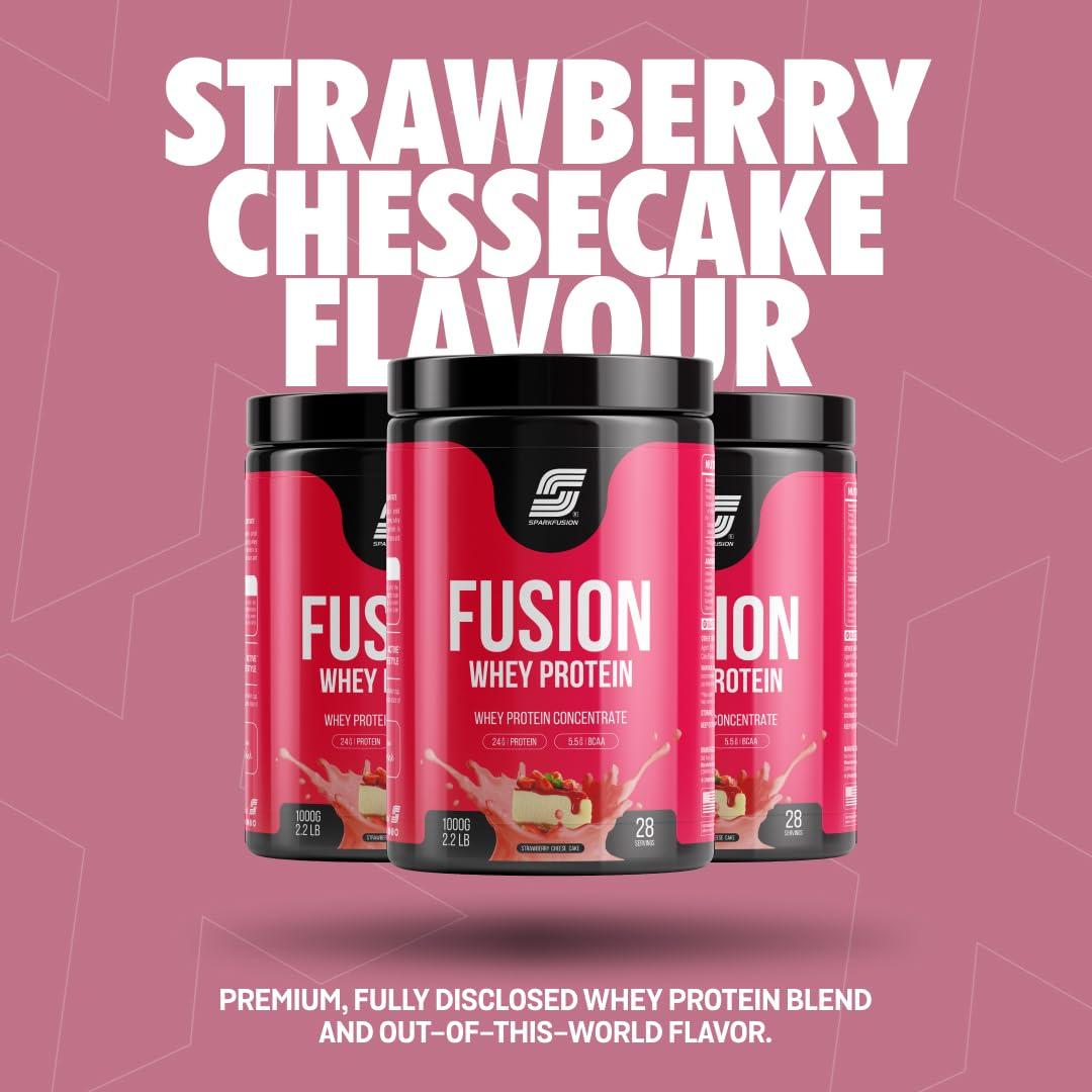 Sparkfusion Sparkfusion Fusion Whey Protein Concentrate Powder | 24g Protein,5.5g BCAA per Serving | For Muscle Recovery Workout Drink,Lean Muscle Growth | For Men & Women - Strawberry Cheese Cake Flavour, 1 kg