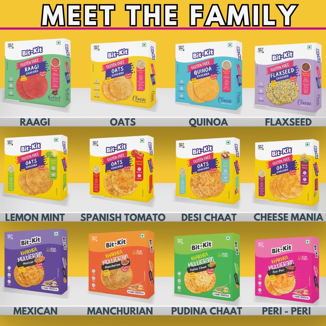 Bit-Kit Bit Kit Multigrain Pudina Chaat Regular Khakhra | 100% Roasted Thins Low-Calorie Tea Time Snacks | High-Fibre Crunchy Diet Khakhra | Cholesterol-free Diet Khakhra - Pack of 4