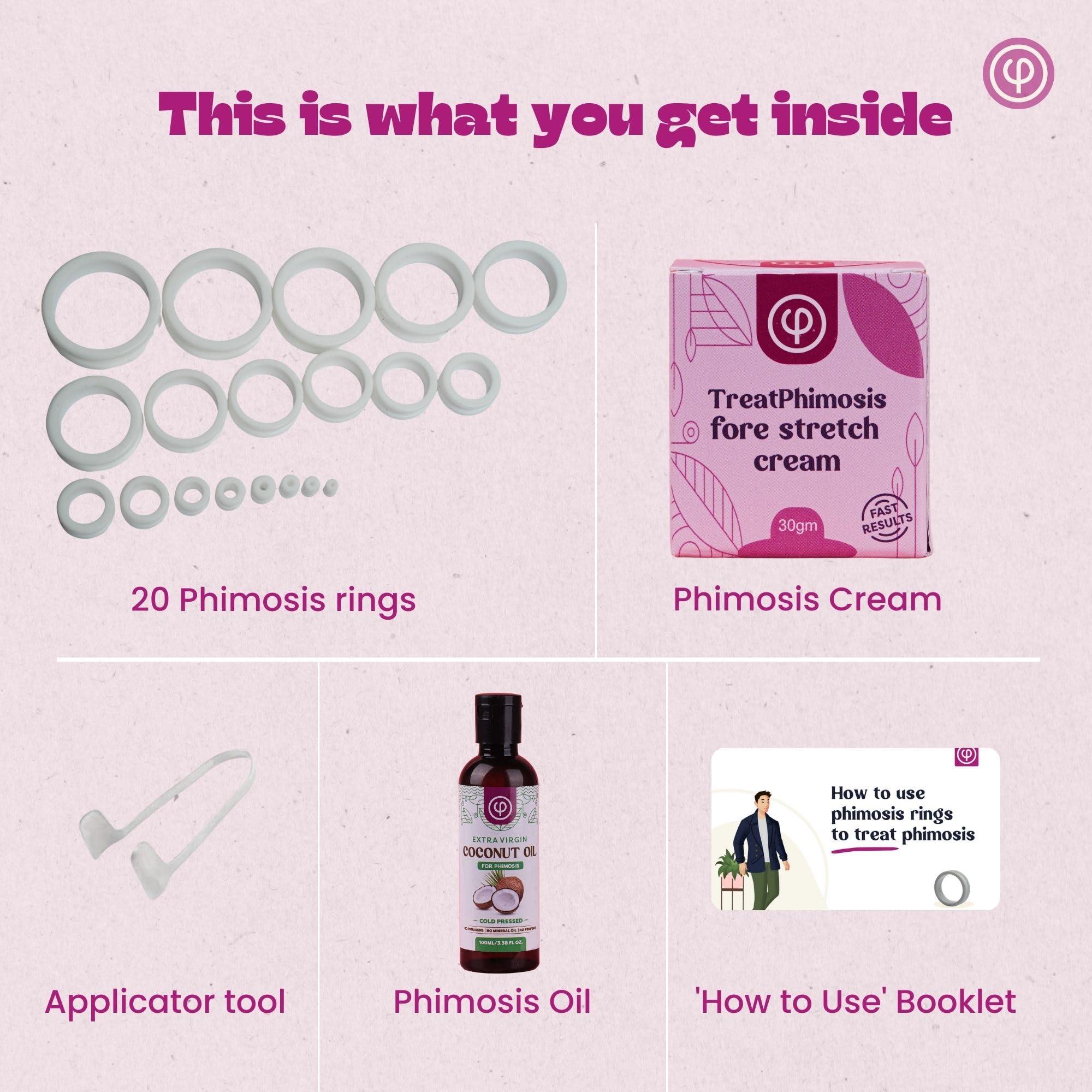 VAJRAANG Vajraang Phimosis Pro Kit with 20 x Phimosis Rings, 1 x Phimosis Cream, 1 x Phimosis oil, 1 x Track Sheet, 1 x \'How to use\' booklet | Phimosis home kit | Proven results | Medical grade silicone