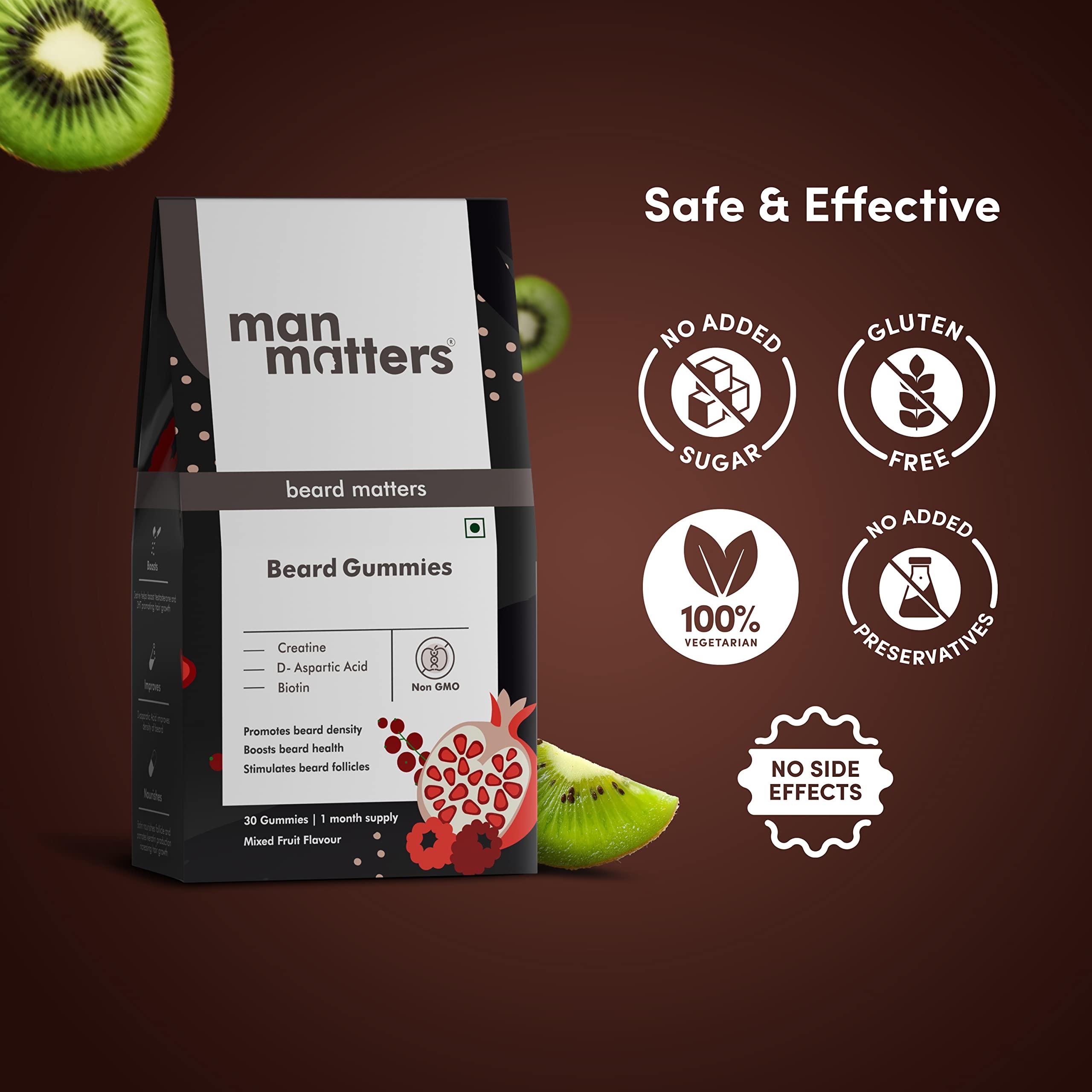 Man Matters Man Matters Beard Gummies for Men | 60 Days Pack | Thicken Beard, Stimulates Beard Follicles & Improves Beard Density | Biotin, D-aspartic Acid & Creatine | Gelatin-Free, Non-GMO, 100% Vegan
