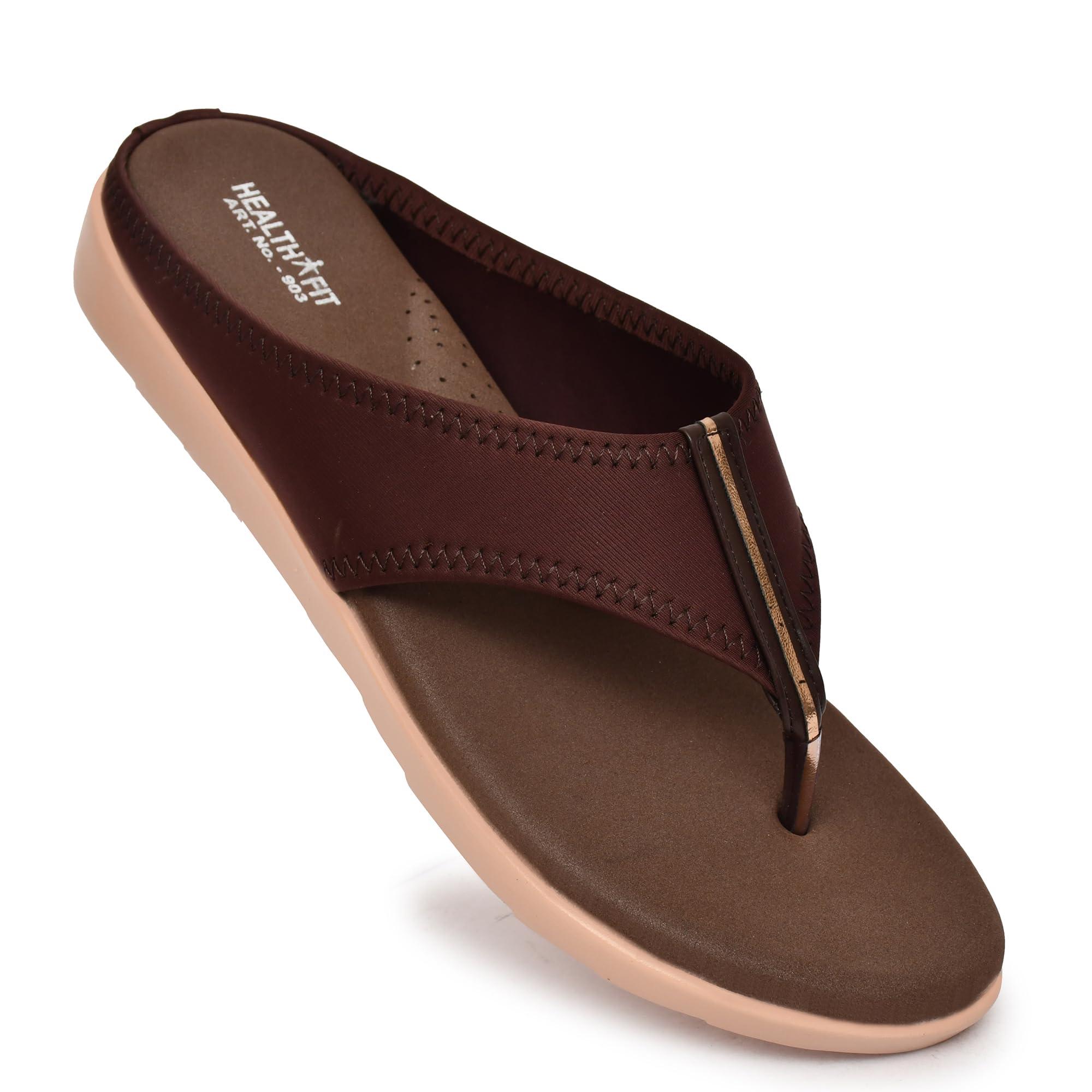 HEALTH FIT HEALTH FIT Women's Ortho and Diabetic Soft Orthopedic Sandals (Brown, UK-8)
