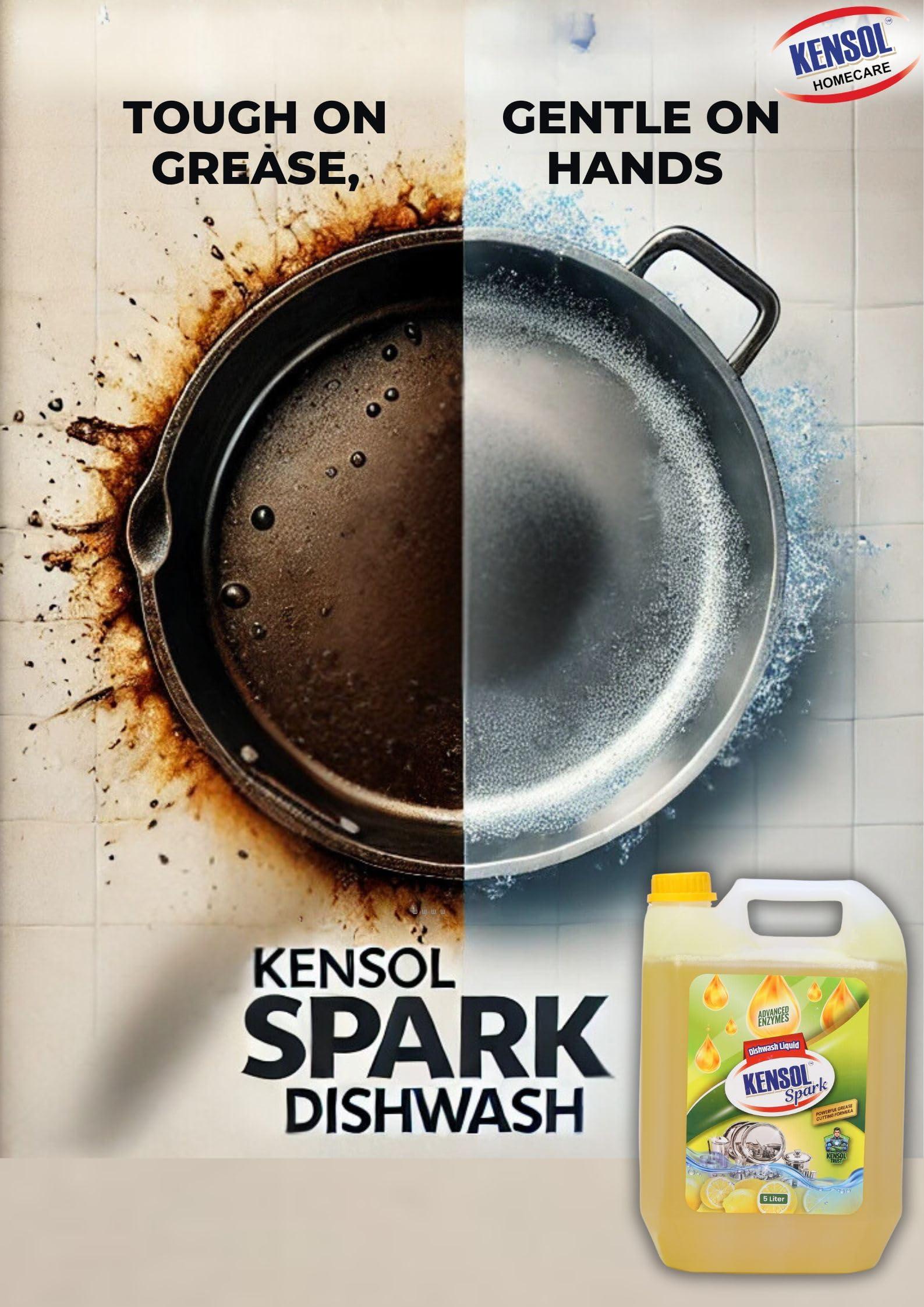 KENSOL Kensol Spark, Powerful Lemon Dishwash Gel 5 Liter - Value Pack with premium greese cutting formula