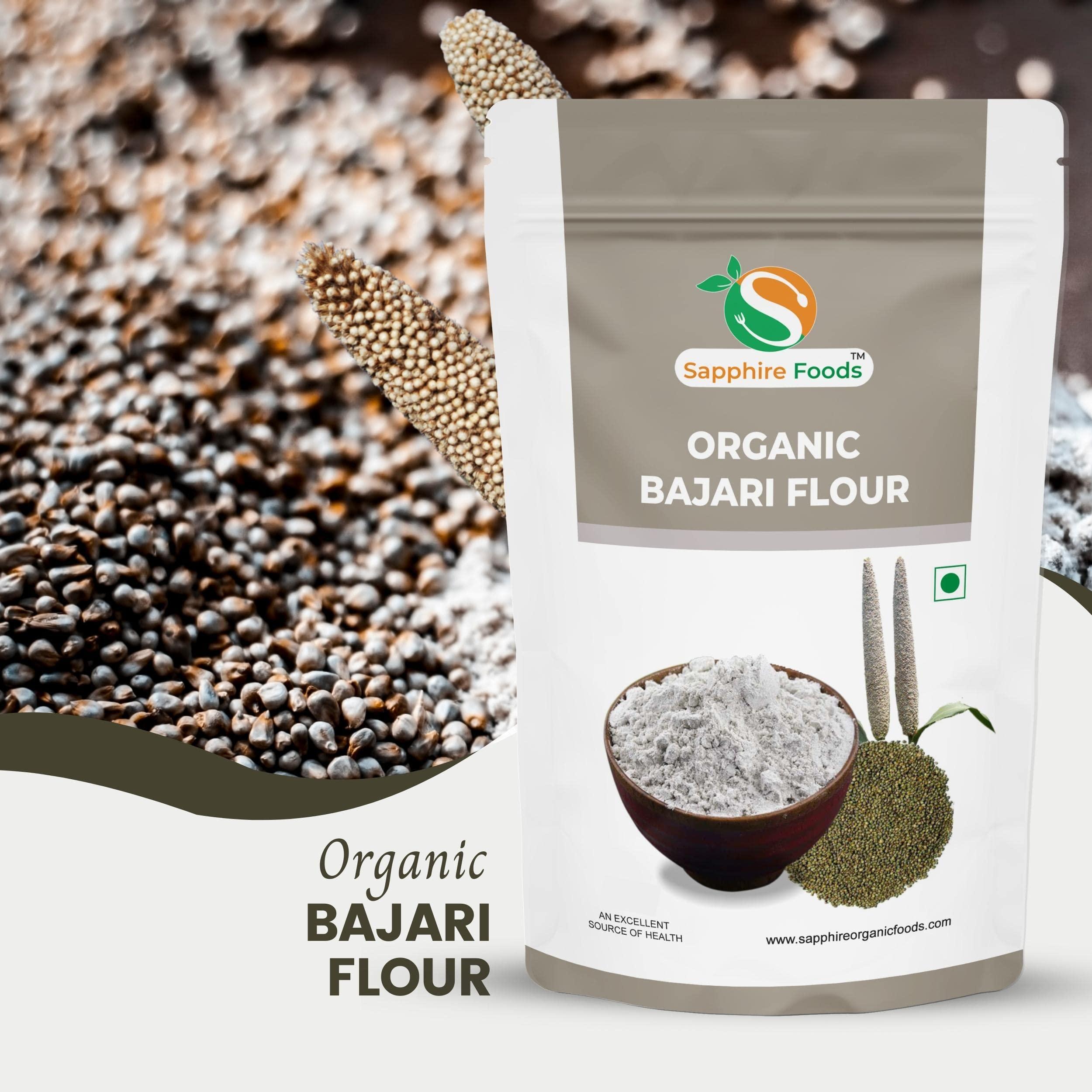 SAPPHIRE FOODS SAPPHIRE FOODS Organic Bajari Flour | Pearl Millet, Sajjalu, Kambu Flour | Bajri Atta | Vegan | Gluten Free | No Preservatives | ZipLock Packed (500g)