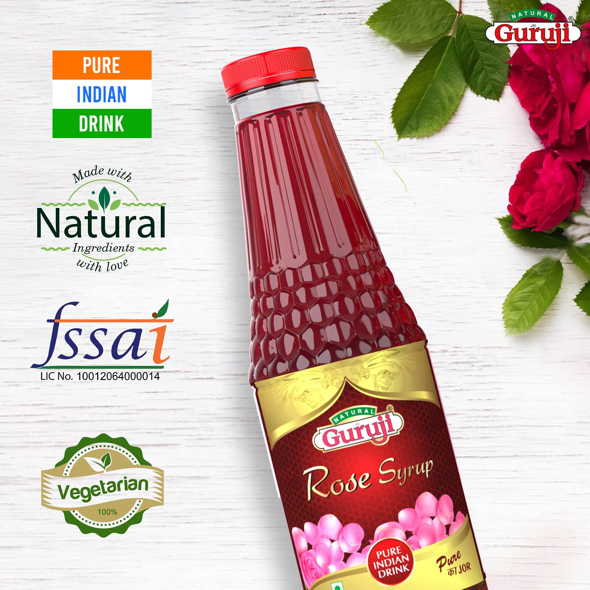 Jai Guruji Jai Guruji Rose Syrup Sharbat, Instant Refreshing Drink For Summer (Mix with milk or Water or Soda) 750ml