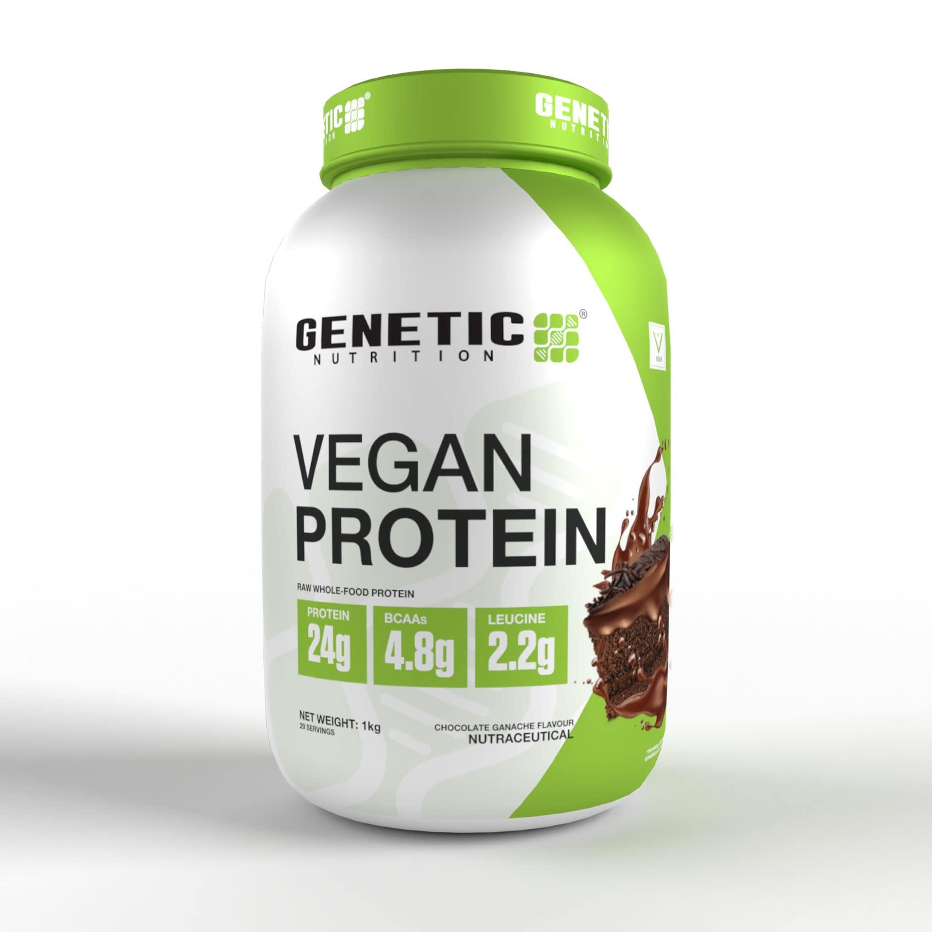 GENETICNUTRITION Genetic Nutrition Vegan Protein | Premium Plant Protein with complete Aminio Acid Profile | 100% Plant Based | Sweetened with Stevia | Additives Free (Chocolate Ganache, 1 KG)