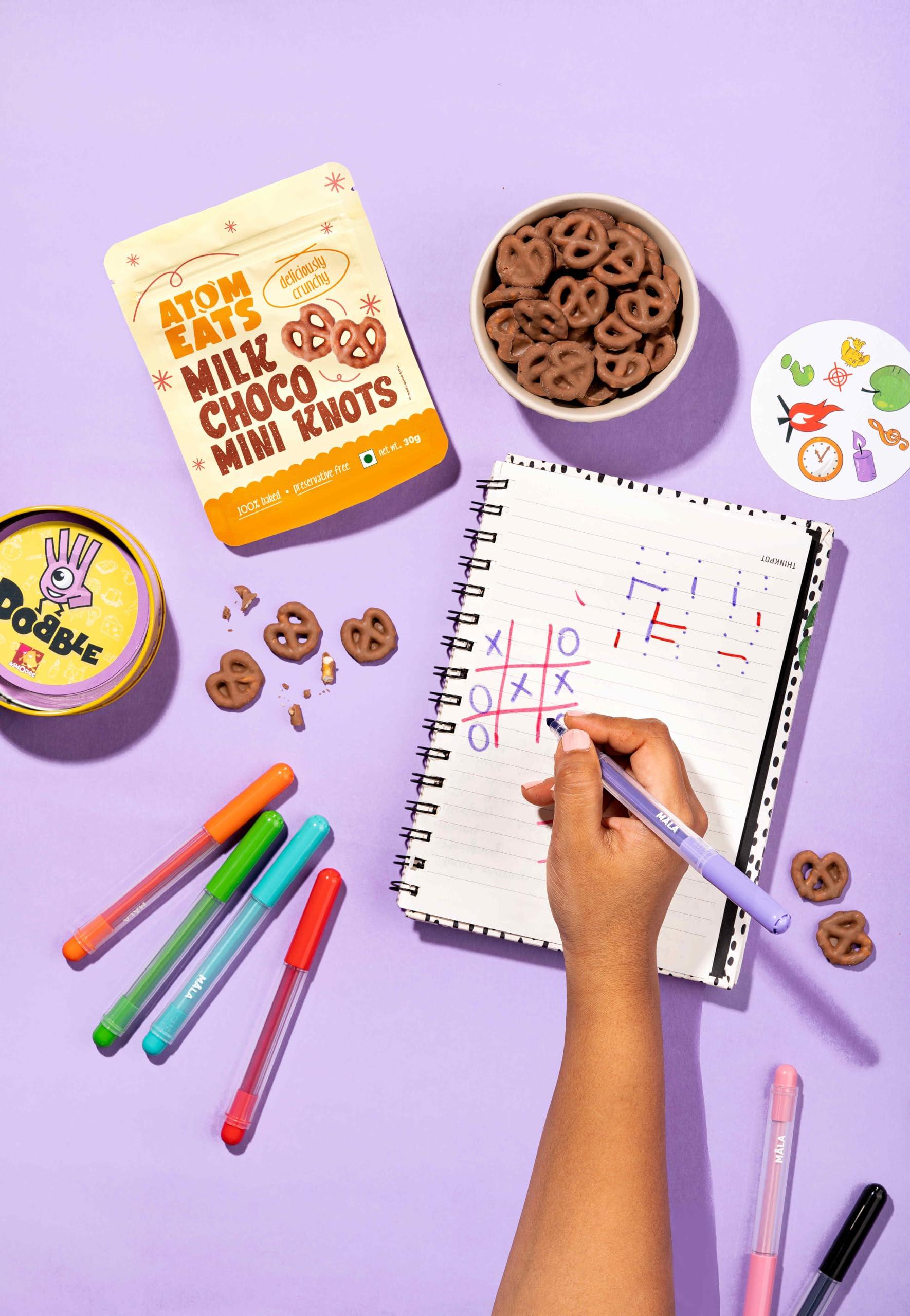 Atom Eats Atom Eats | Milk Choco Dipped Pretzels: Choco Dipped Mini Salted Pretzel Knots 100g - Rich Milk Chocolate - Perfect Snacks for Sharing, Parties - Imported Chocolates, Versatile Delight