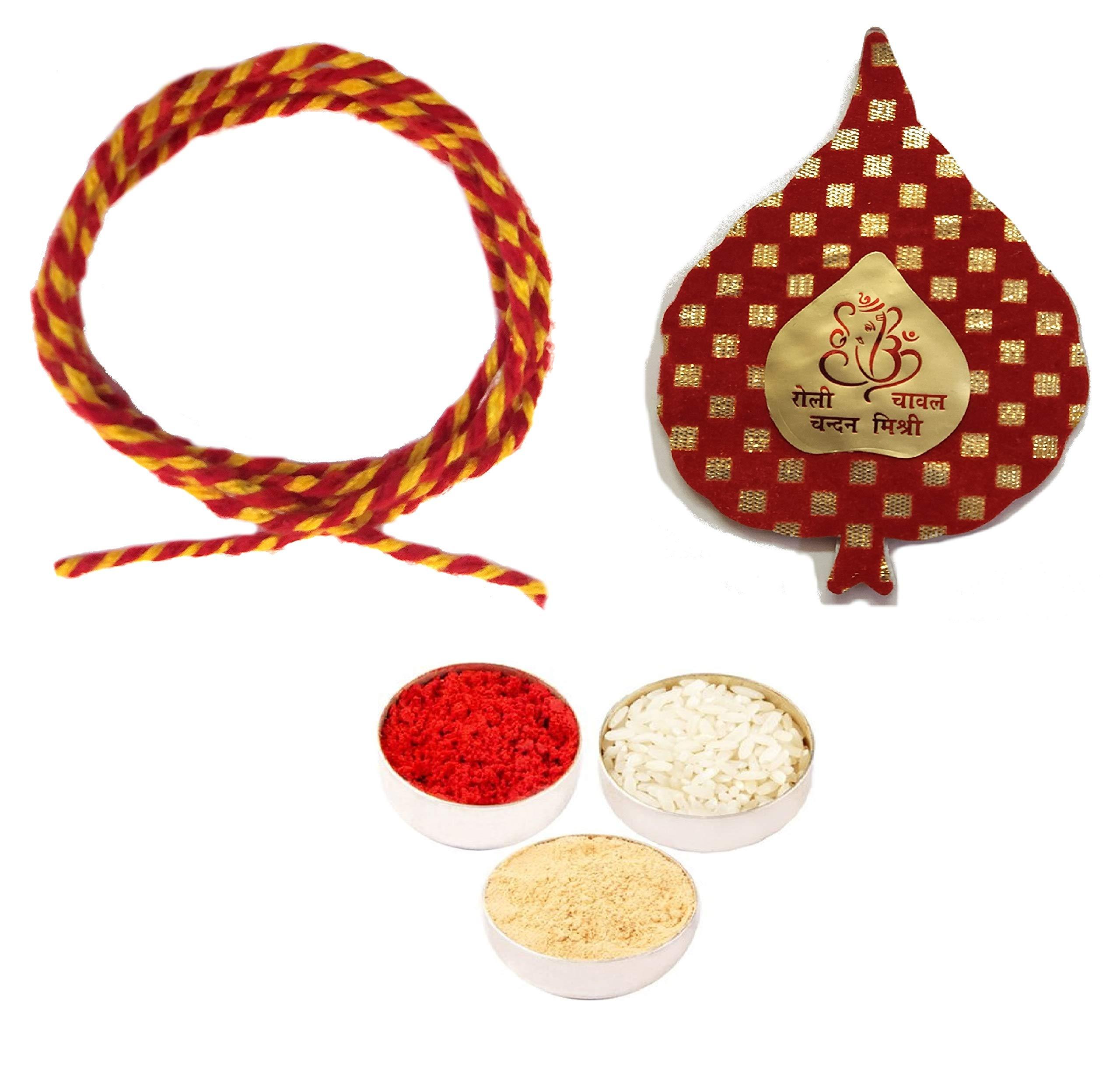 Velour Shoppe Velour Shoppe Bhaiya Tikka Thread, Roli, Chawal, Chandan Mishri in a Special Pack with Optional Personal Message Bhai Dooj Combo Set