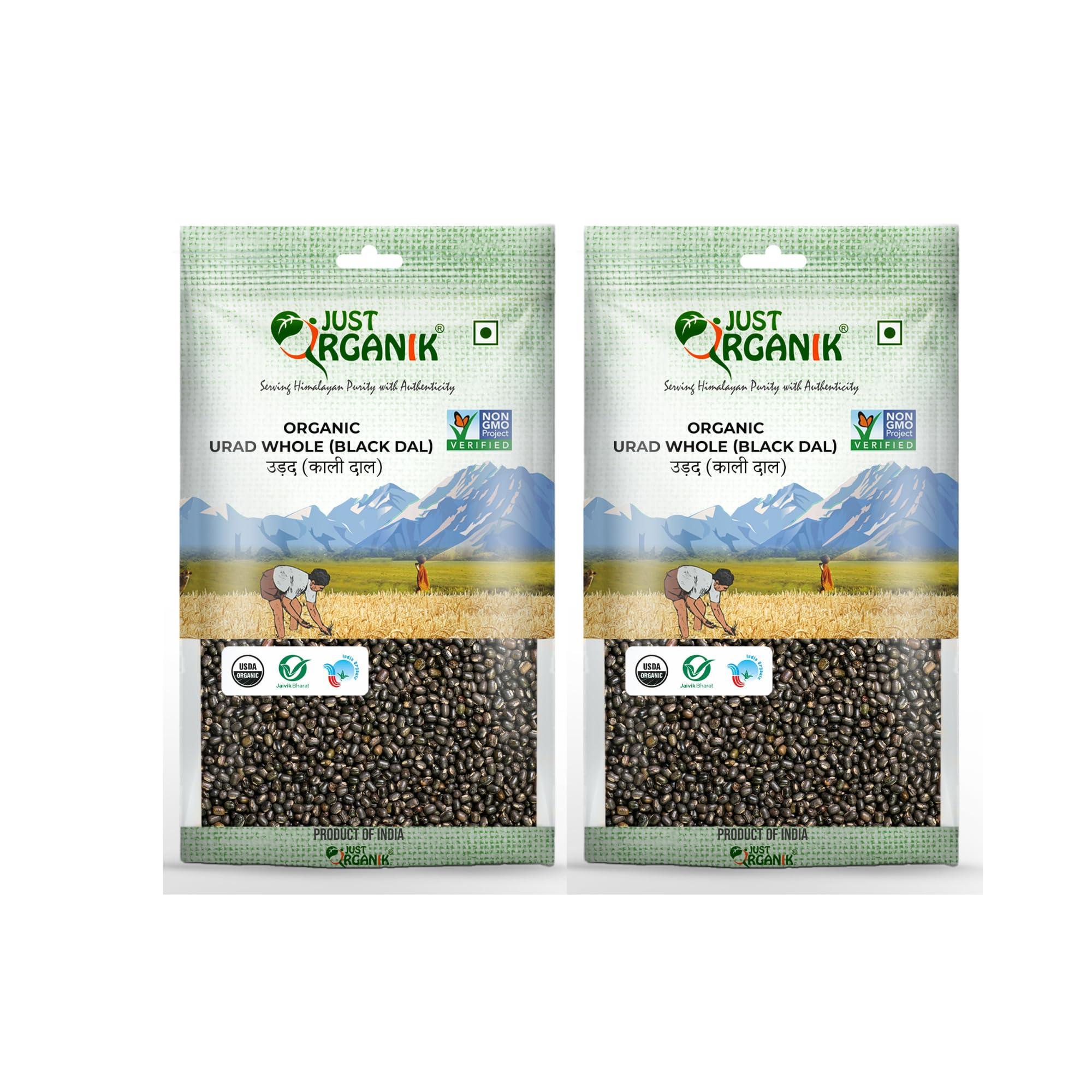 JUST ORGANIK Just Organik - Organic Urad Whole (Black Dal) 2 Kg (2 x 1 Kg) | 100% Organic | Kali dal | Maa ki dal | sourced from himalayan foothills | Black gram whole | authentic dal | Rich in protein