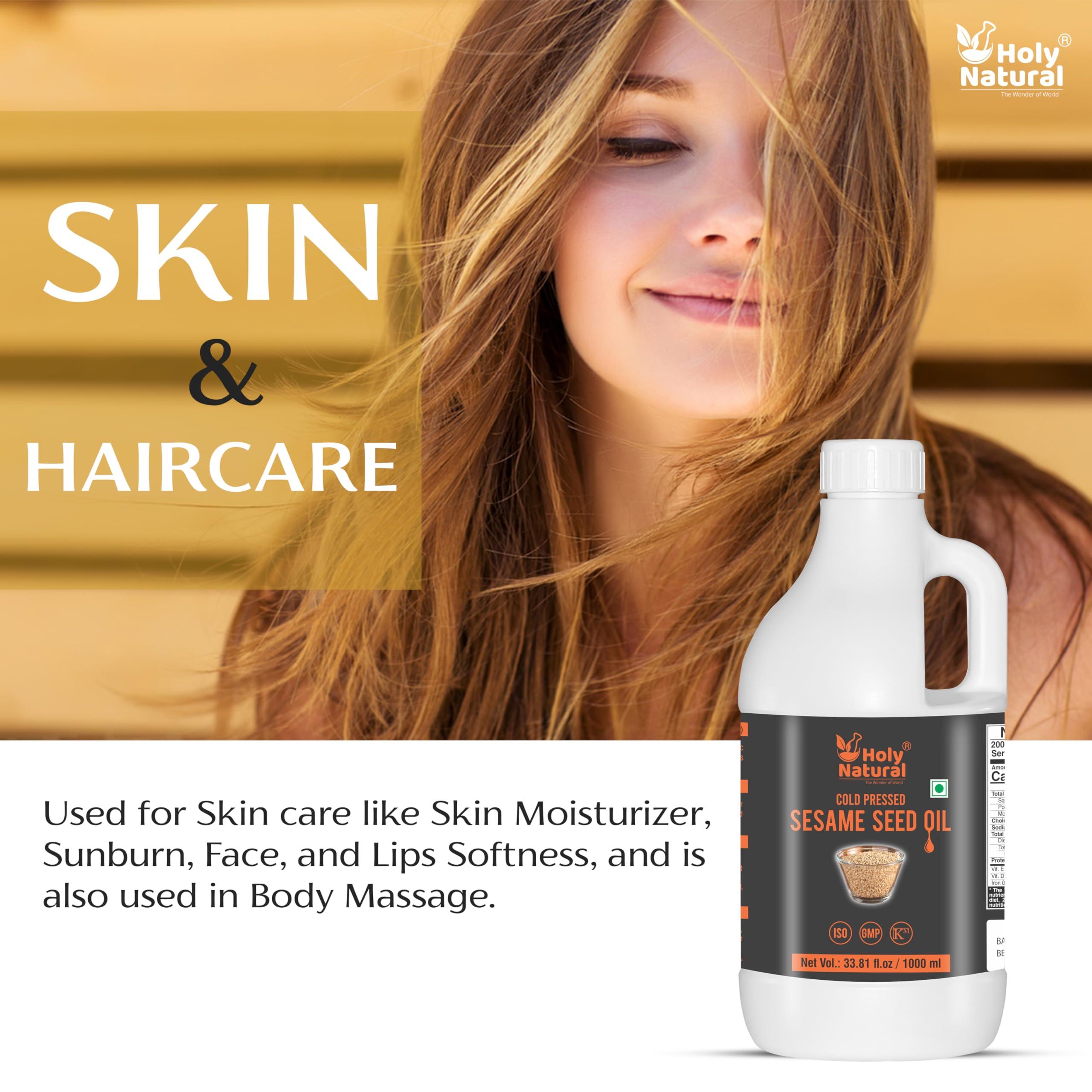 Holy Natural - The Wonder of World Holy Natural Cold Pressed Organic Sesame/Til/Gingelly Seed Oil (1000ml), Extra Virgin, No GMO, Edible oil.